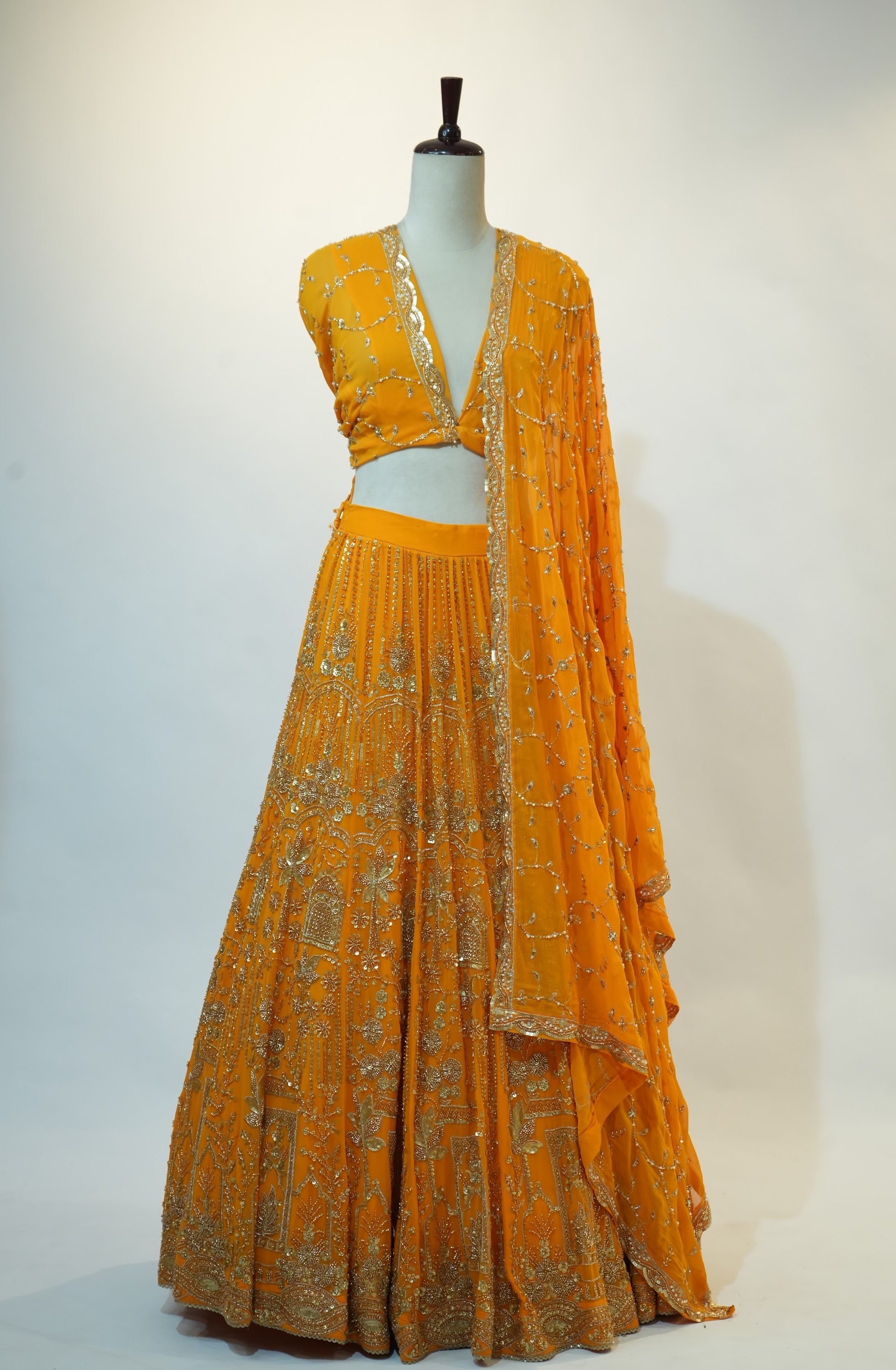 Marigold Yellow Embroidered Lehenga Set