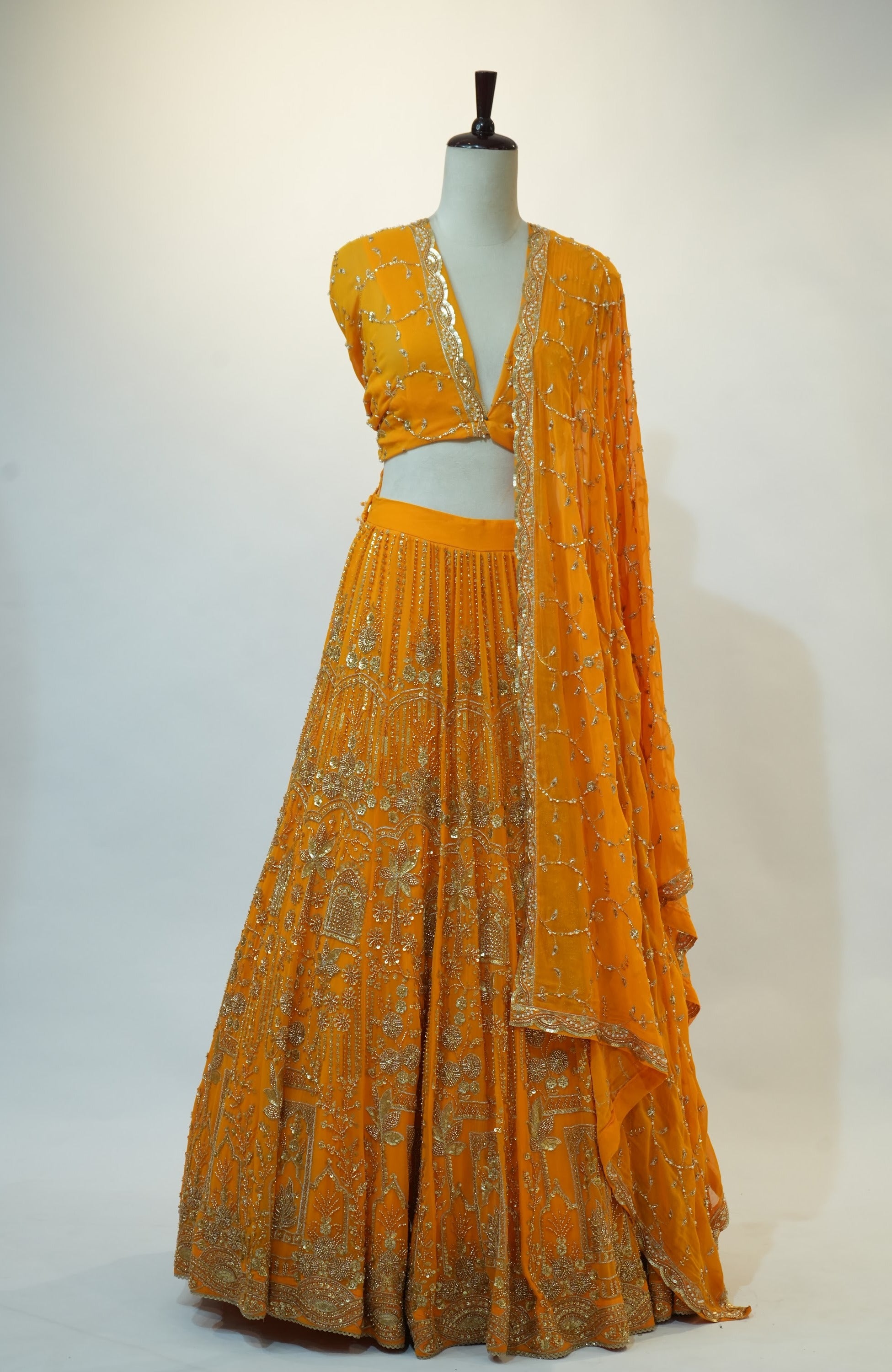 Marigold Yellow Embroidered Lehenga Set