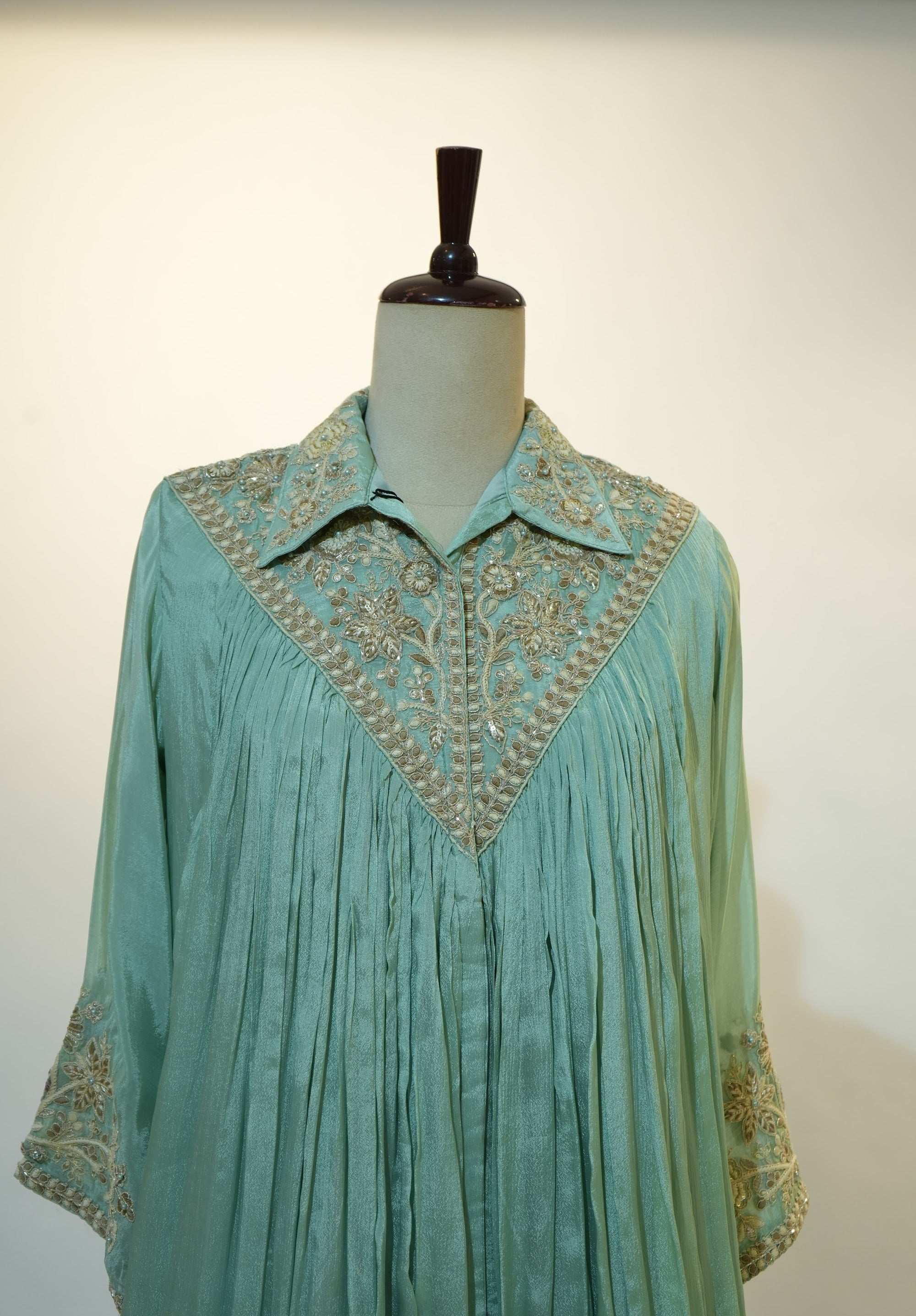 Sea Green Embroidered Pleated Co-ord Set