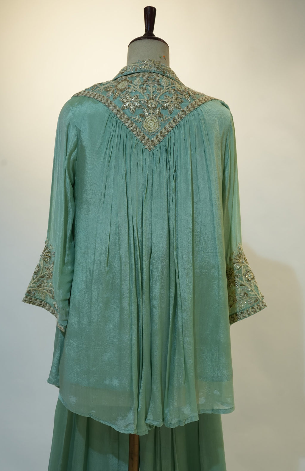 Sea Green Embroidered Pleated Co-ord Set