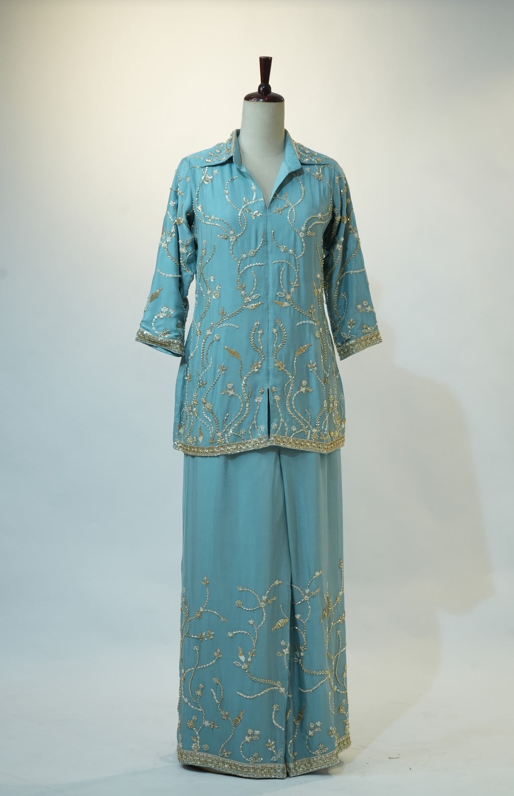 Sky Blue Sequin Embroidered Co-ord Set