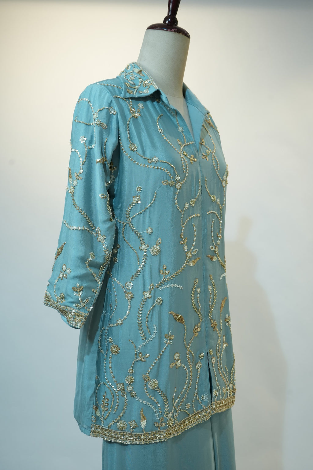 Sky Blue Sequin Embroidered Co-ord Set