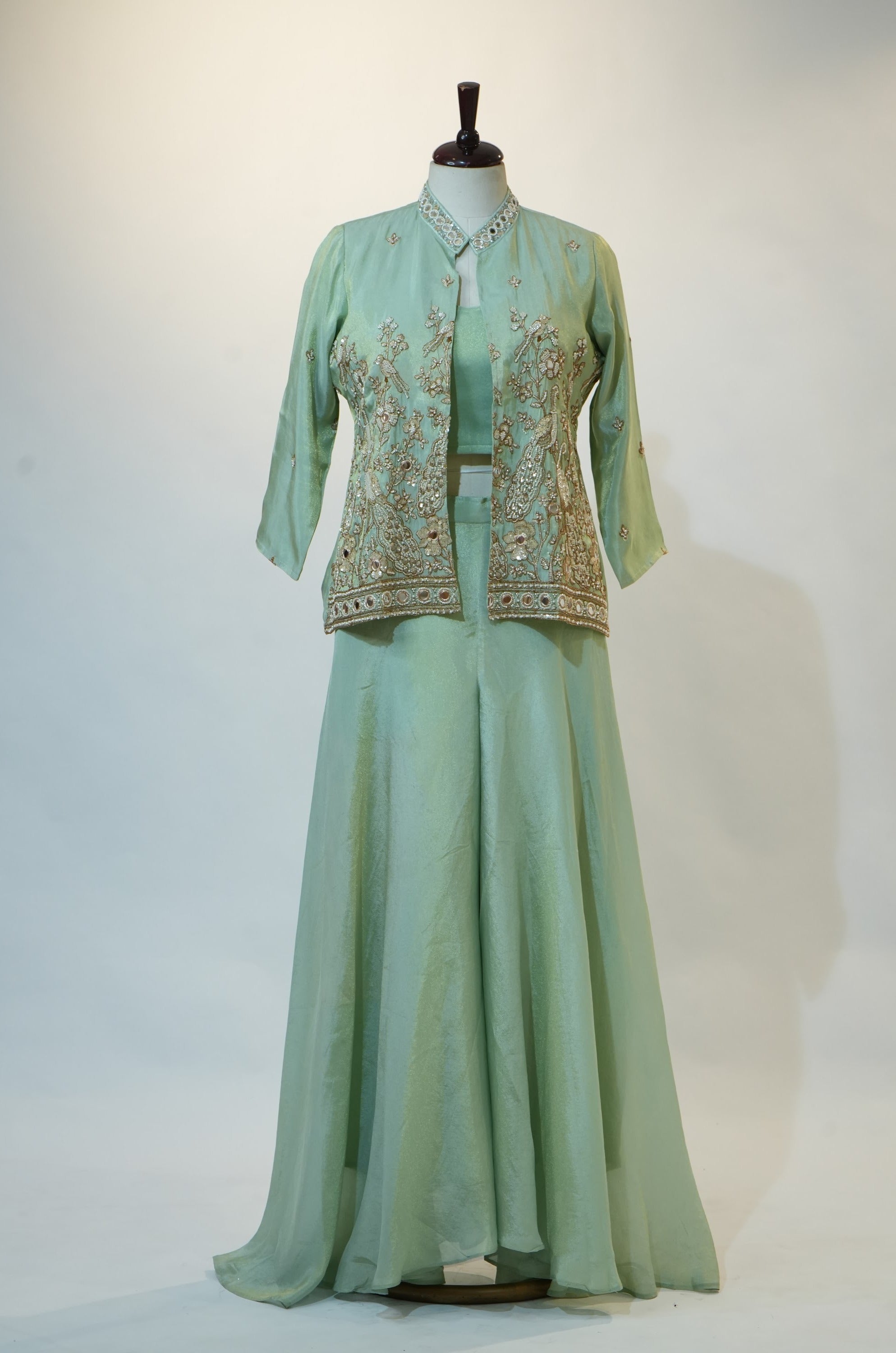 Sage Green Embroidered Jacket Lehenga Set