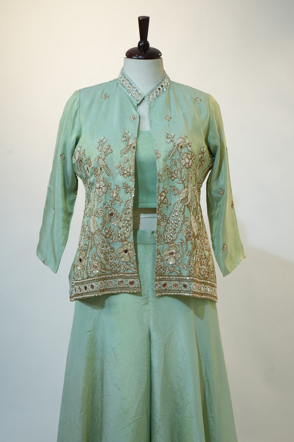 Sage Green Embroidered Jacket Lehenga Set