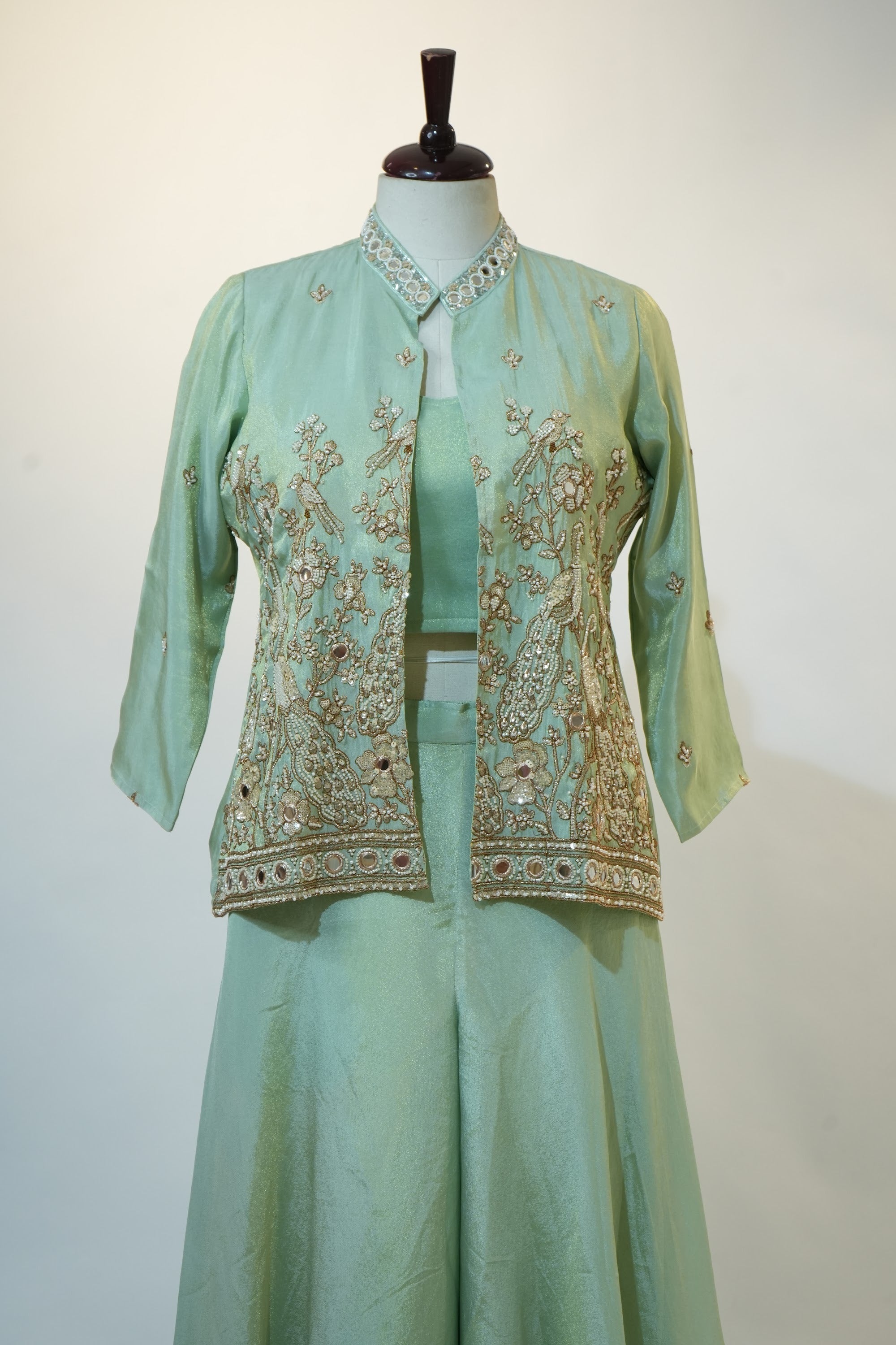Sage Green Embroidered Jacket Lehenga Set