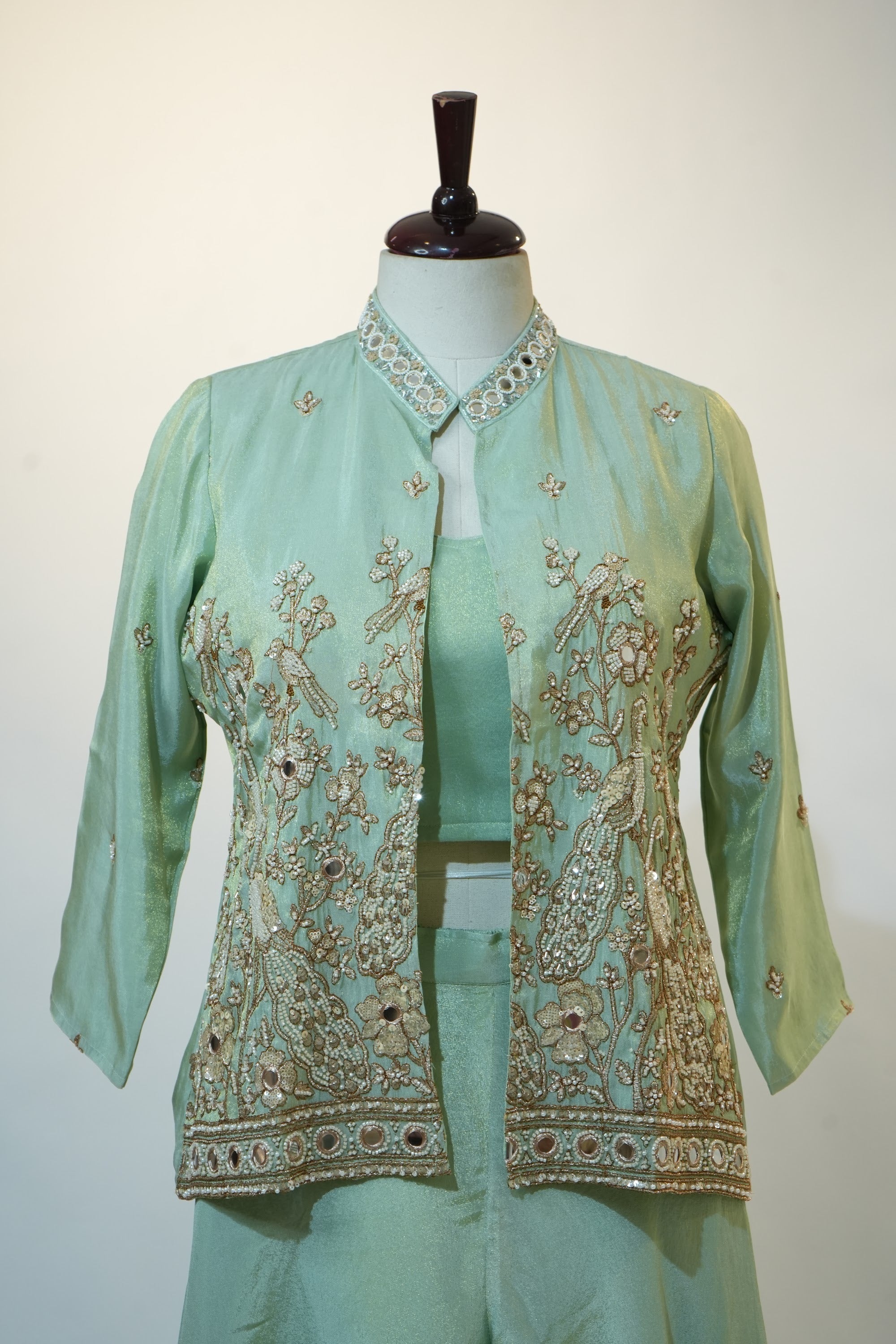 Sage Green Embroidered Jacket Lehenga Set