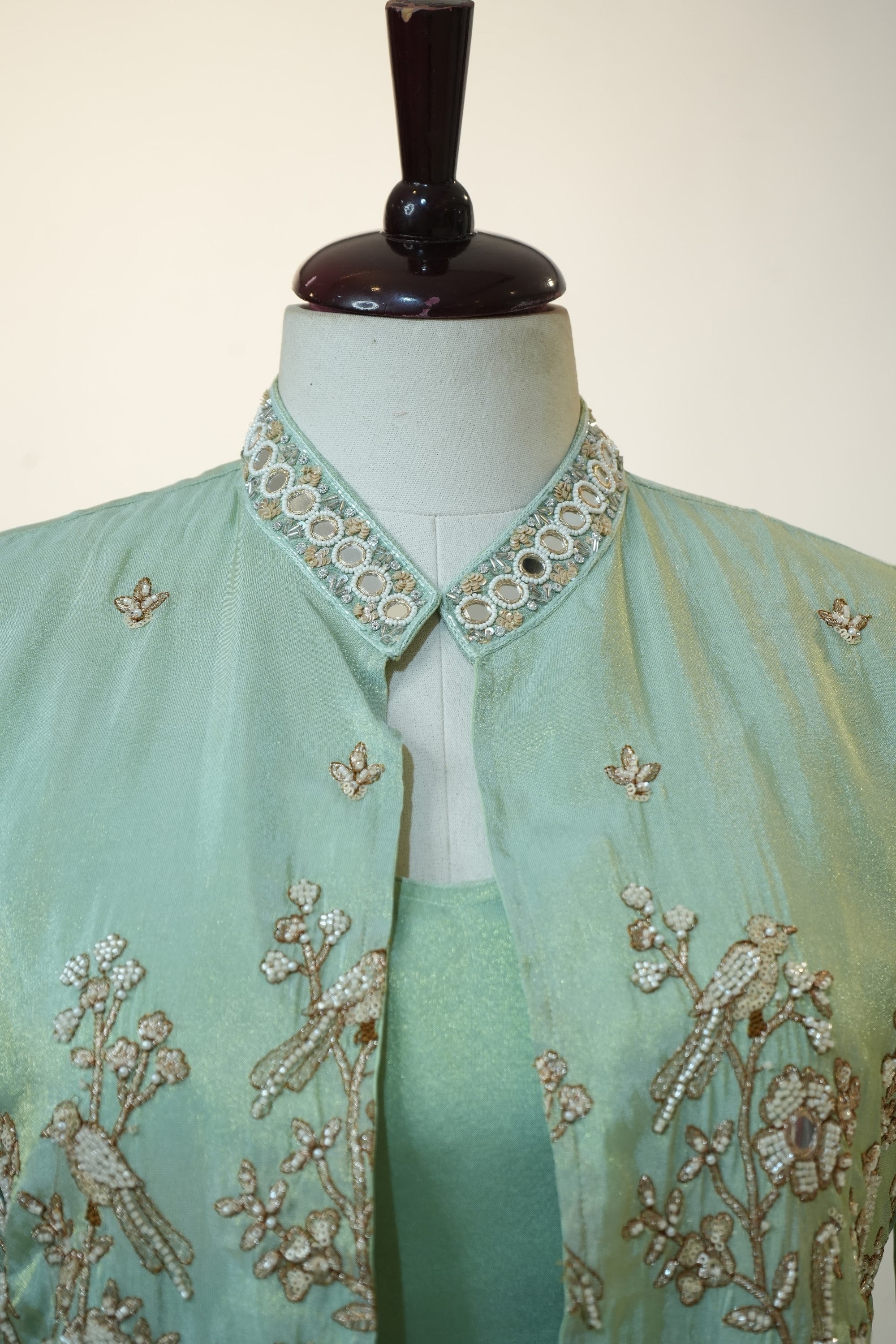 Sage Green Embroidered Jacket Lehenga Set