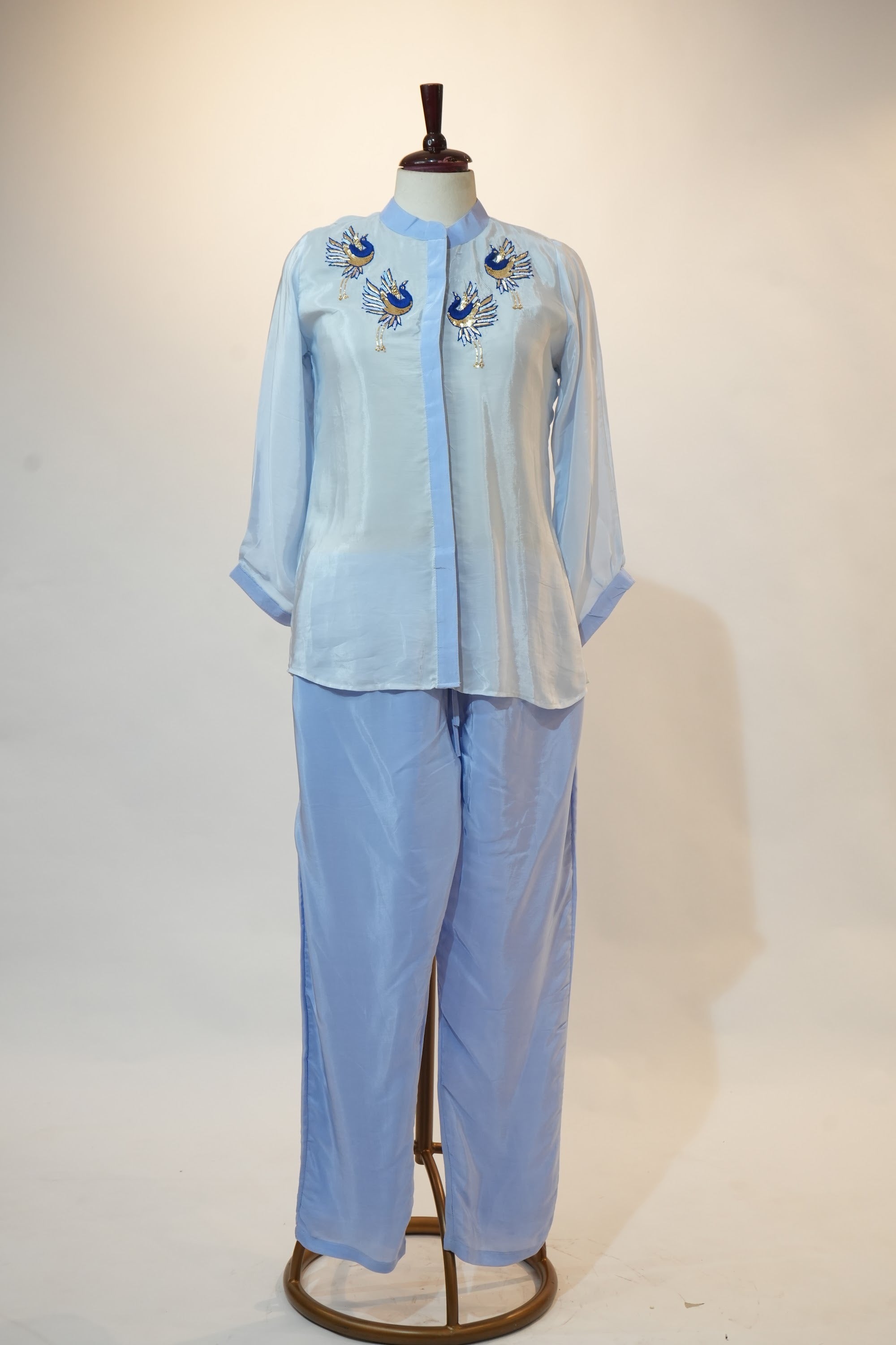 Powder Blue Peacock Embroidered Co-ord Set