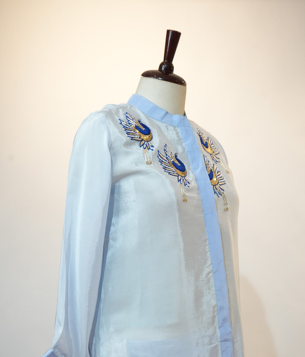 Powder Blue Peacock Embroidered Co-ord Set