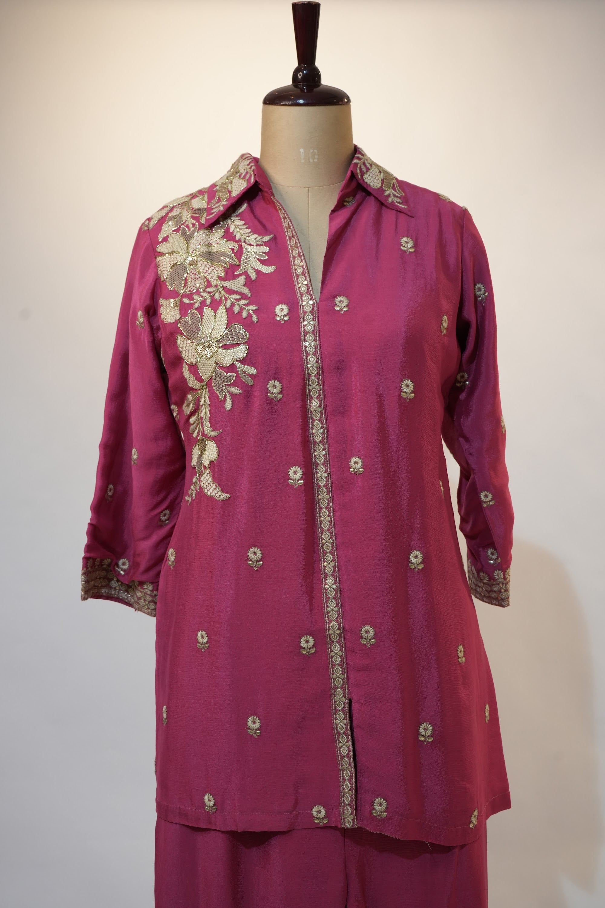 Deep Magenta Floral Embroidered Co-ord Set