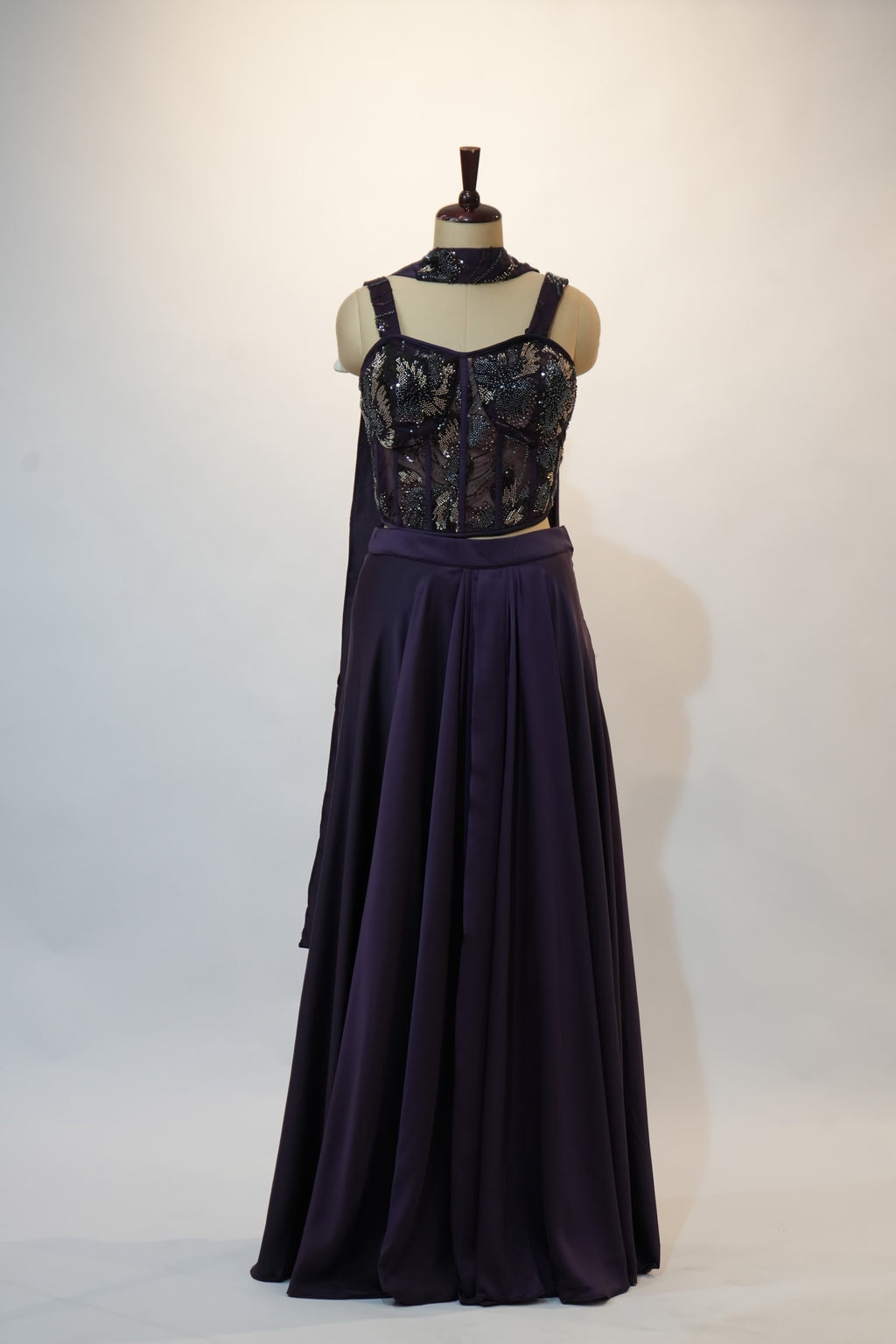 Navy Sequin Embroidered Corset Lehenga Set