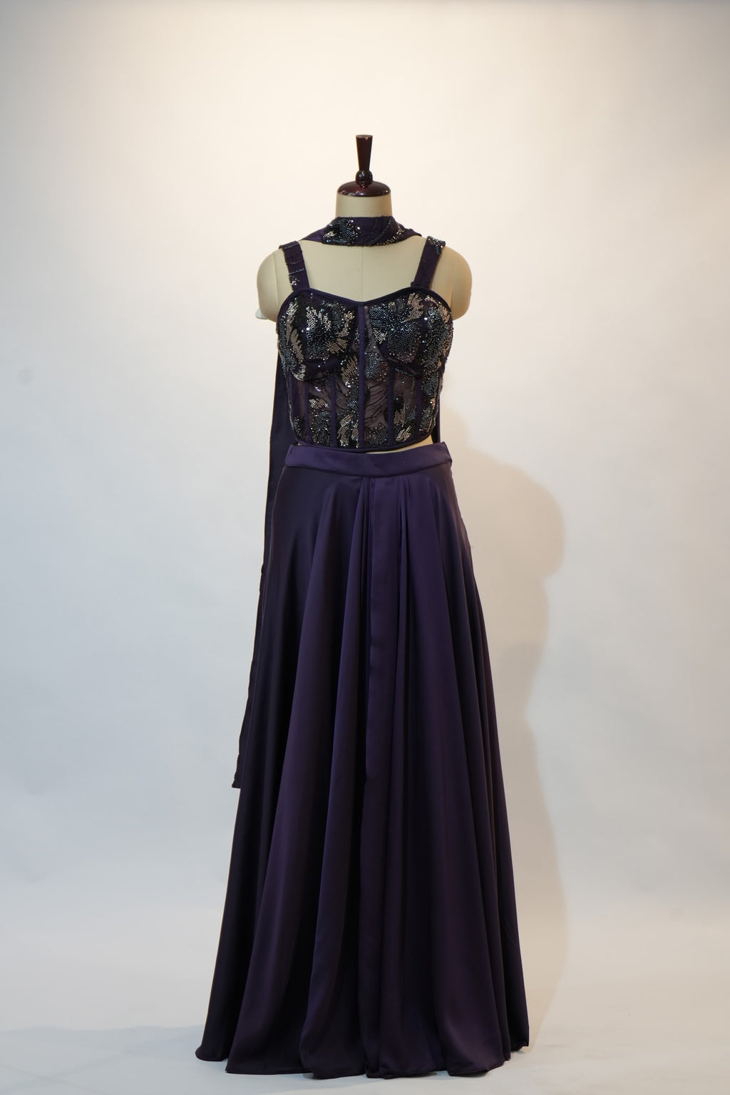Navy Sequin Embroidered Corset Lehenga Set
