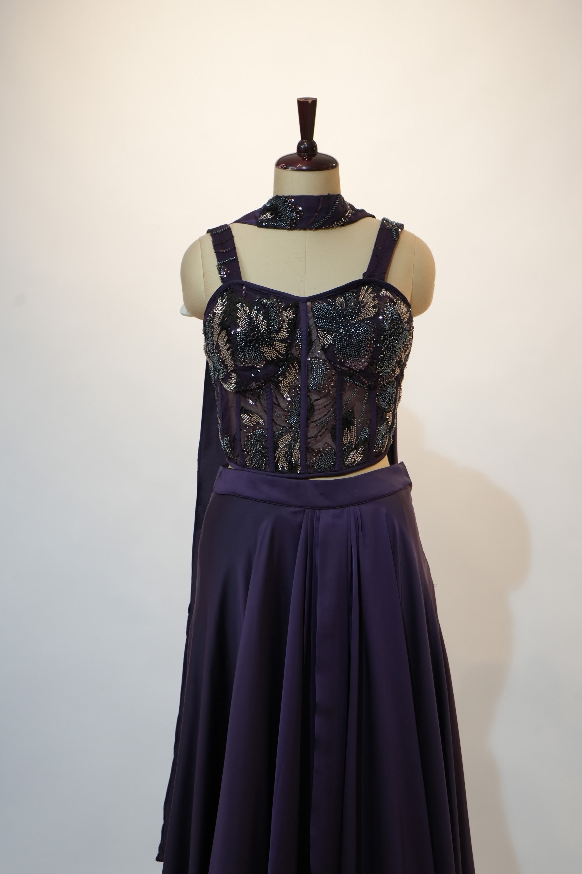 Navy Sequin Embroidered Corset Lehenga Set