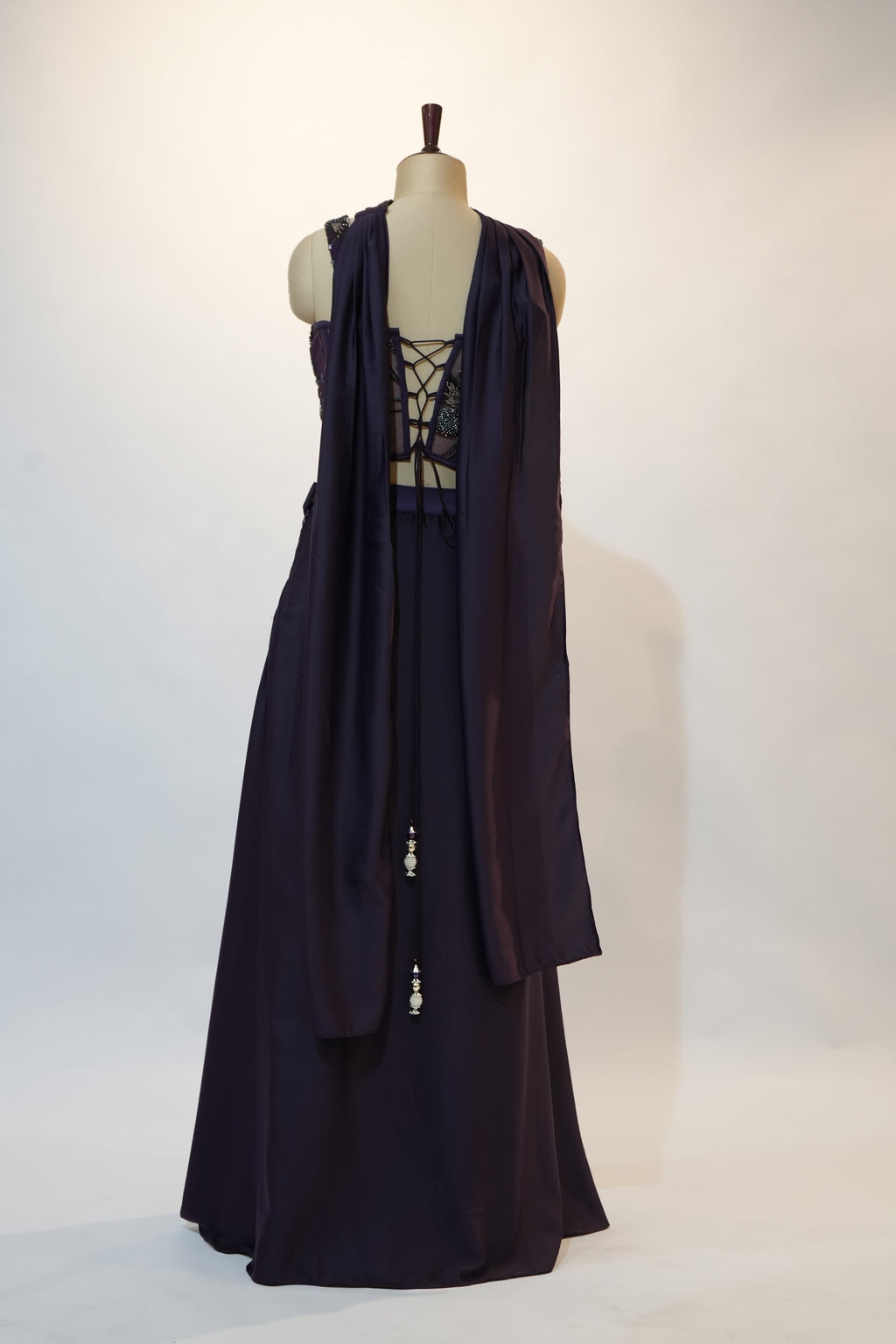 Navy Sequin Embroidered Corset Lehenga Set