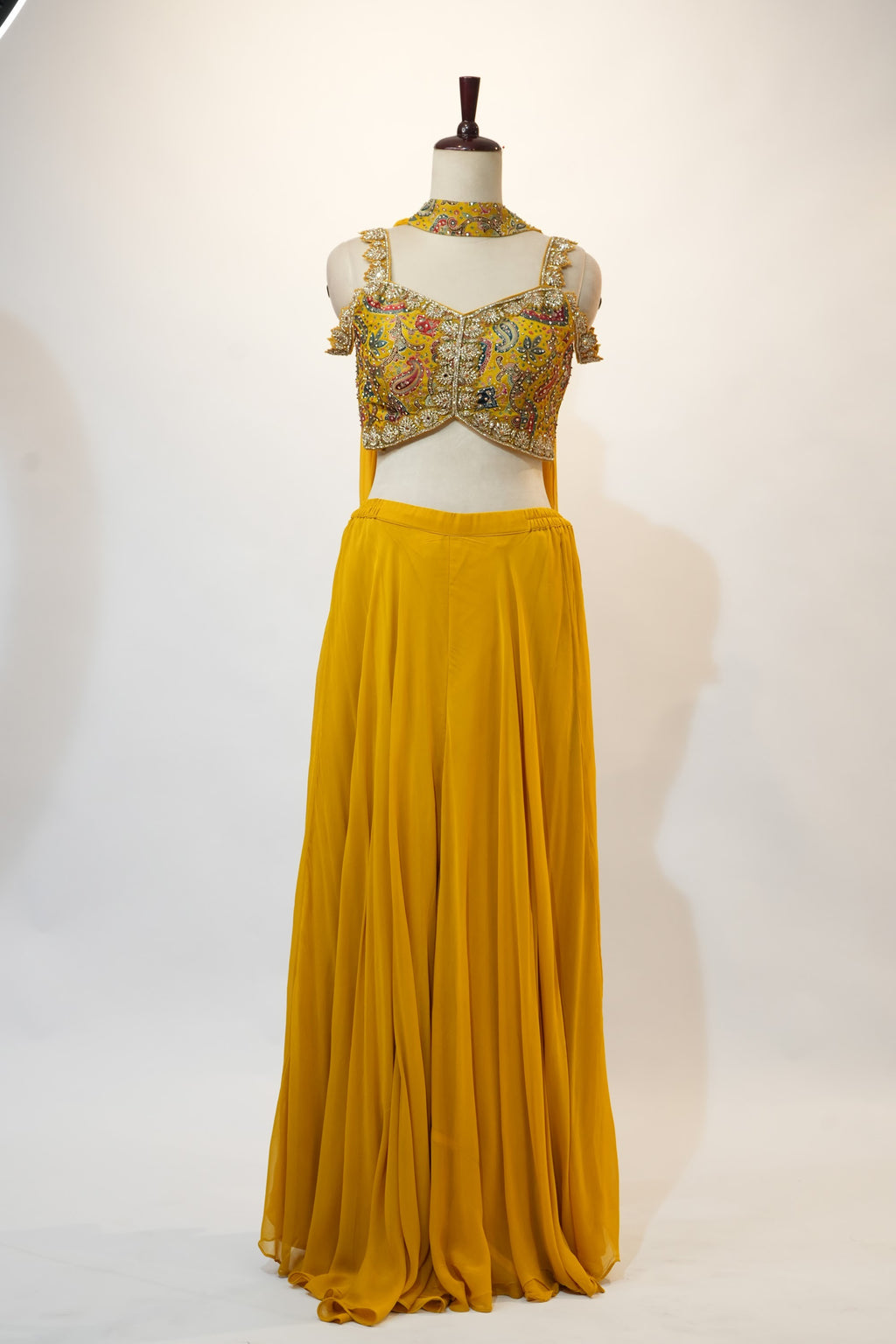 Mustard Yellow Paisley Embroidered Lehenga Set