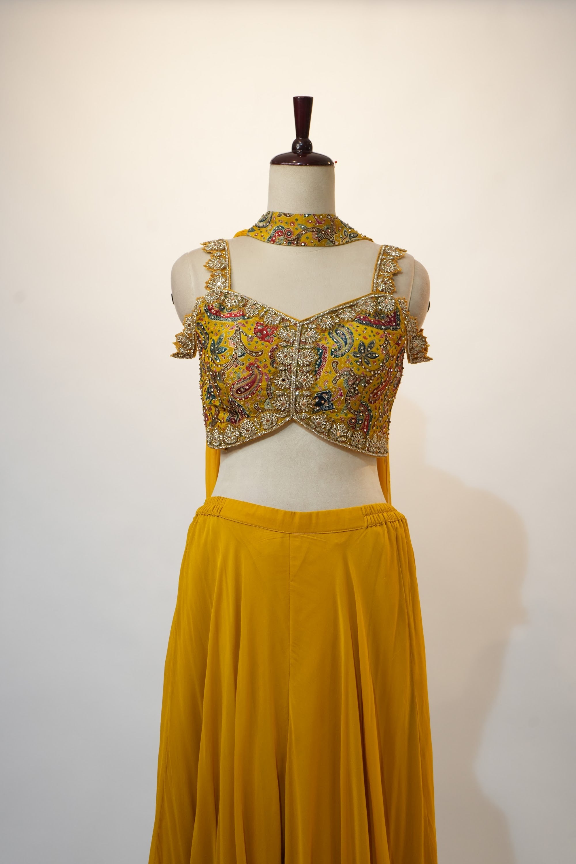 Mustard Yellow Paisley Embroidered Lehenga Set