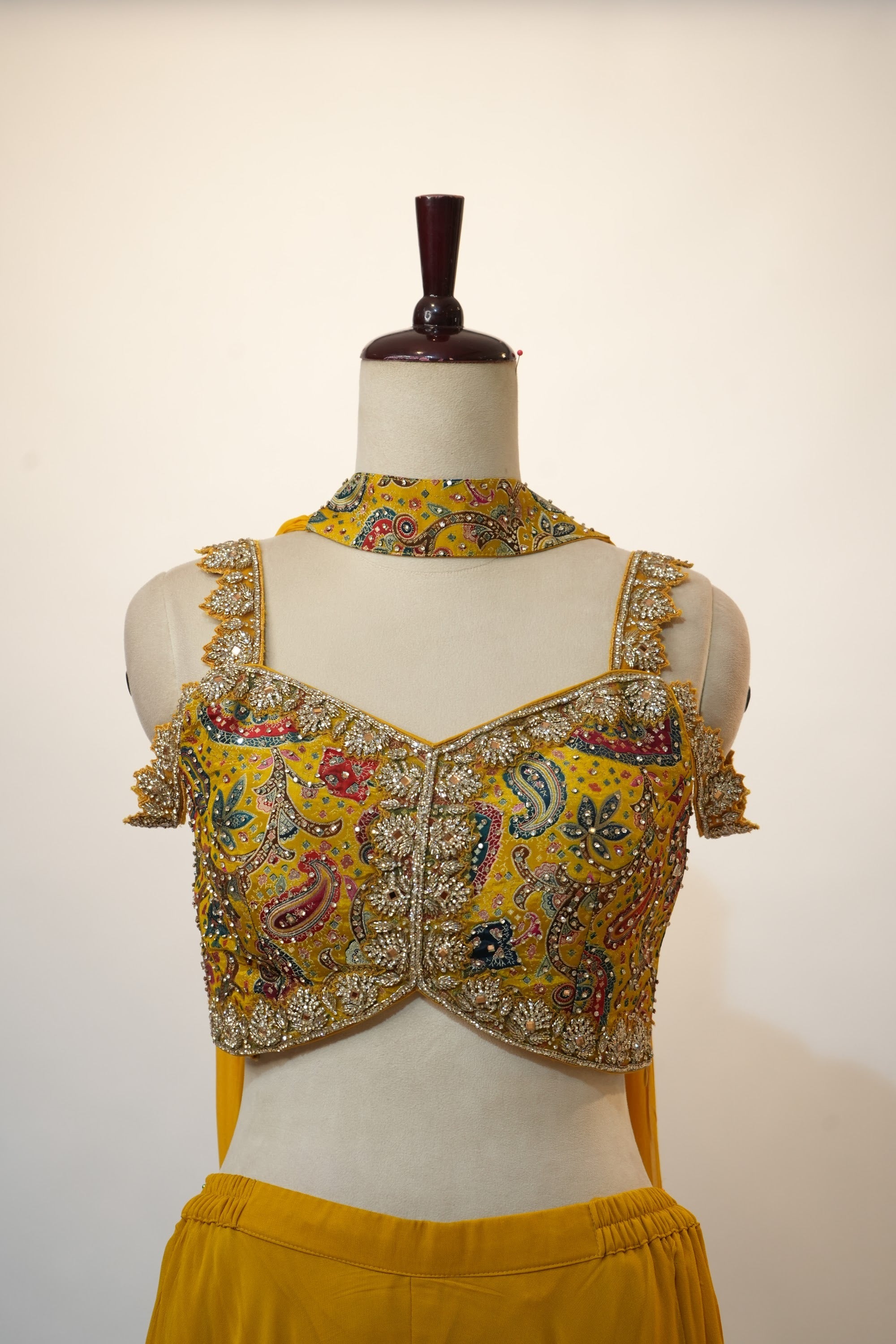 Mustard Yellow Paisley Embroidered Lehenga Set