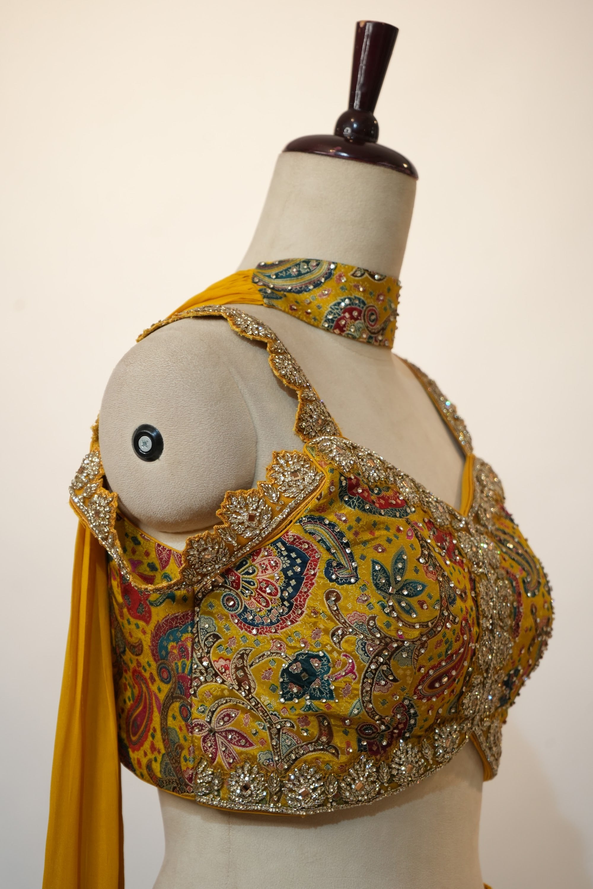 Mustard Yellow Paisley Embroidered Lehenga Set