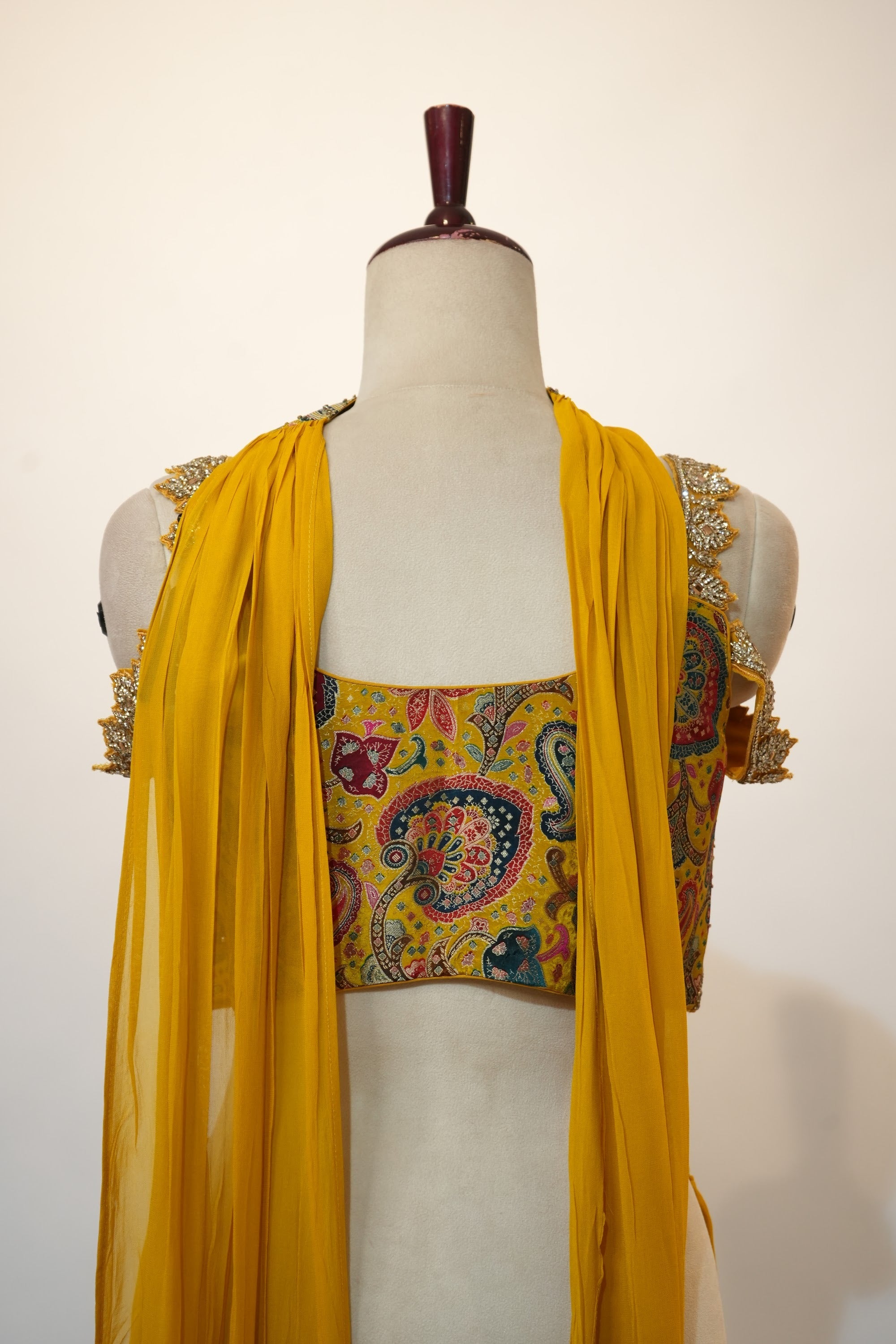 Mustard Yellow Paisley Embroidered Lehenga Set