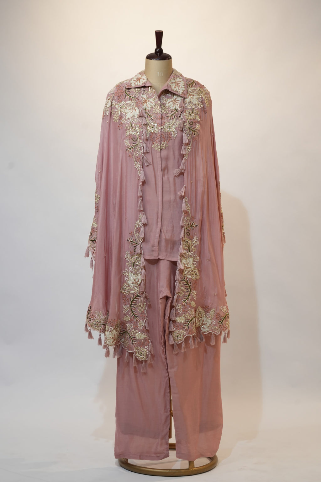 Dusty Pink Embroidered Cape Palazzo Set