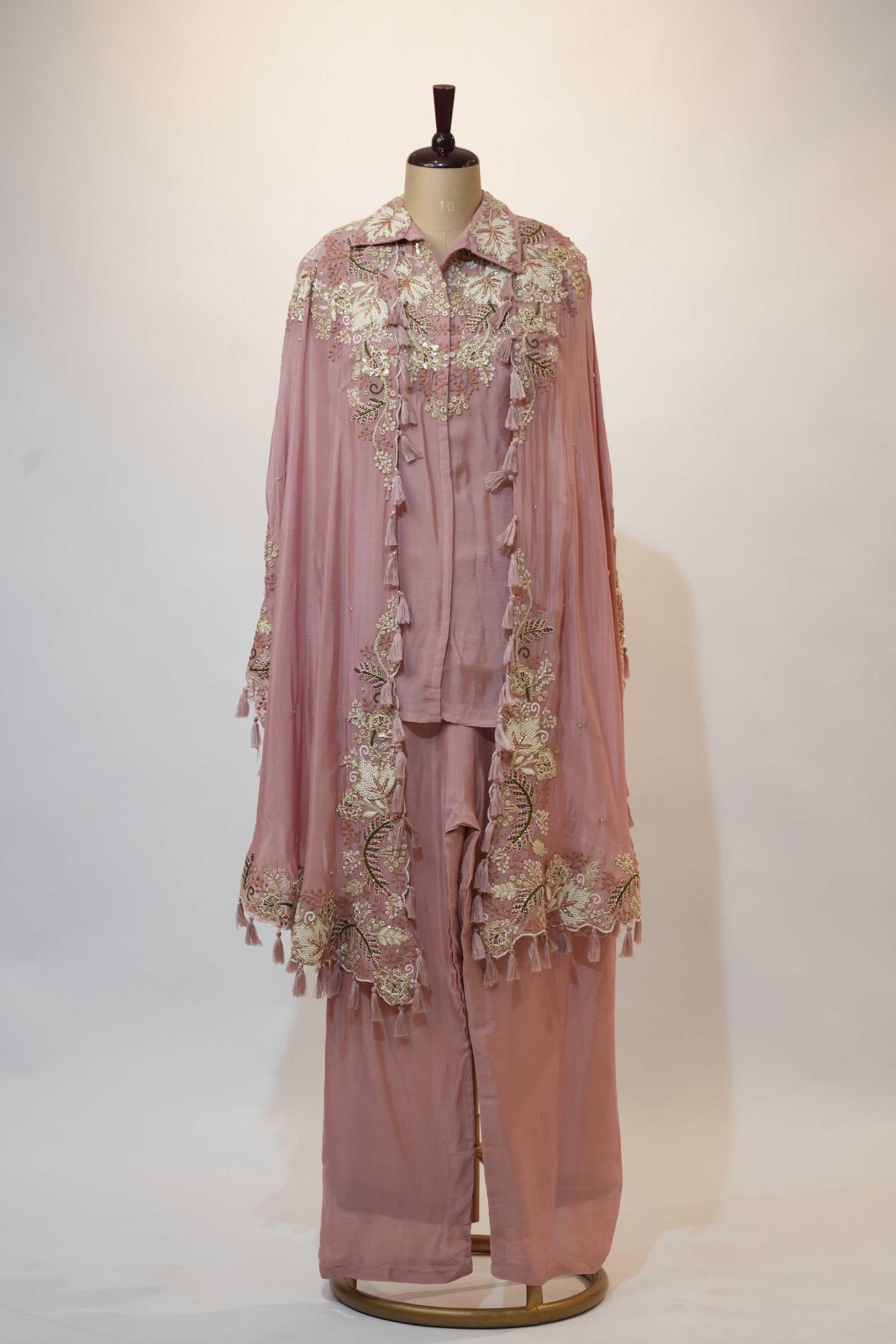 Dusty Pink Embroidered Cape Palazzo Set