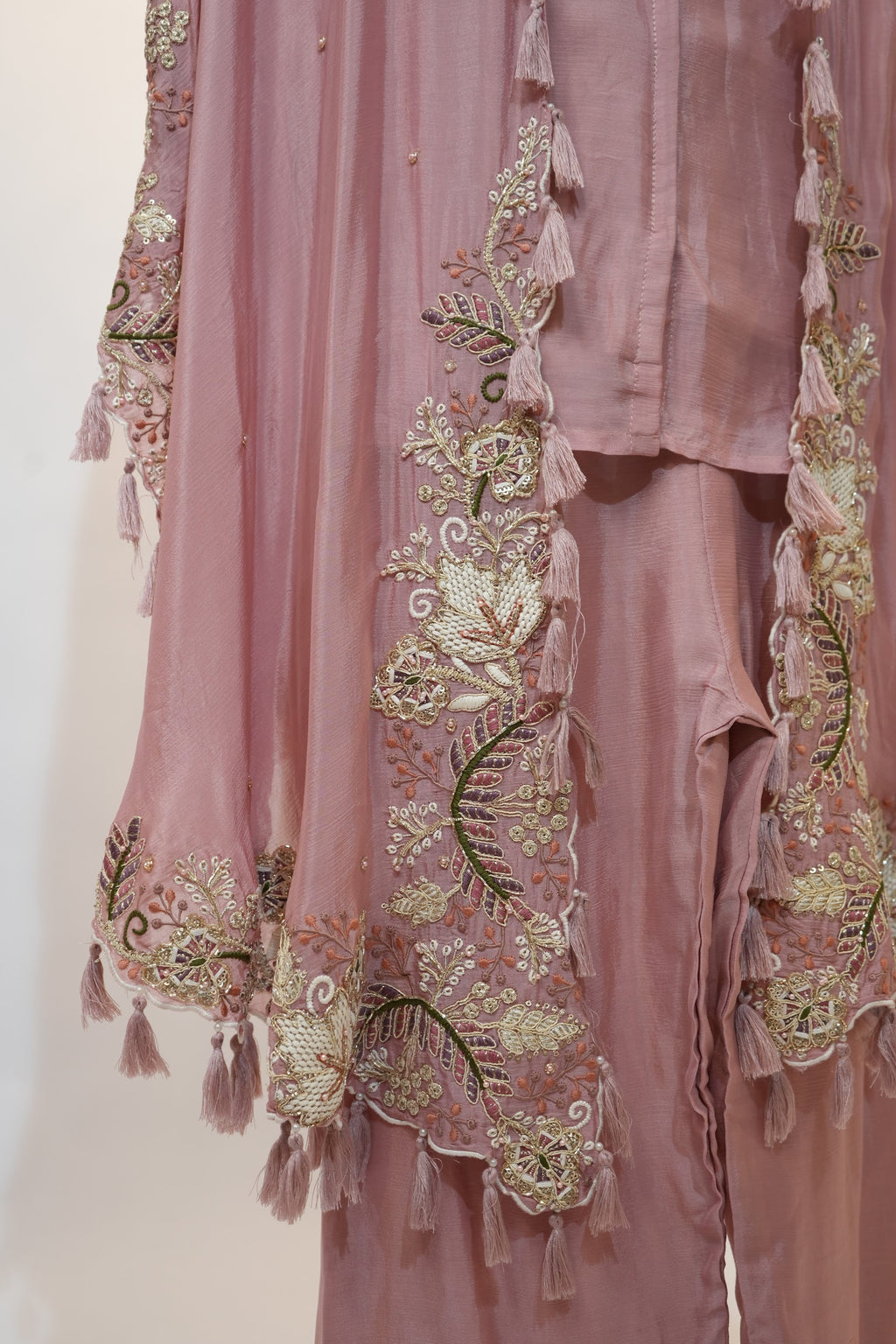 Dusty Pink Embroidered Cape Palazzo Set