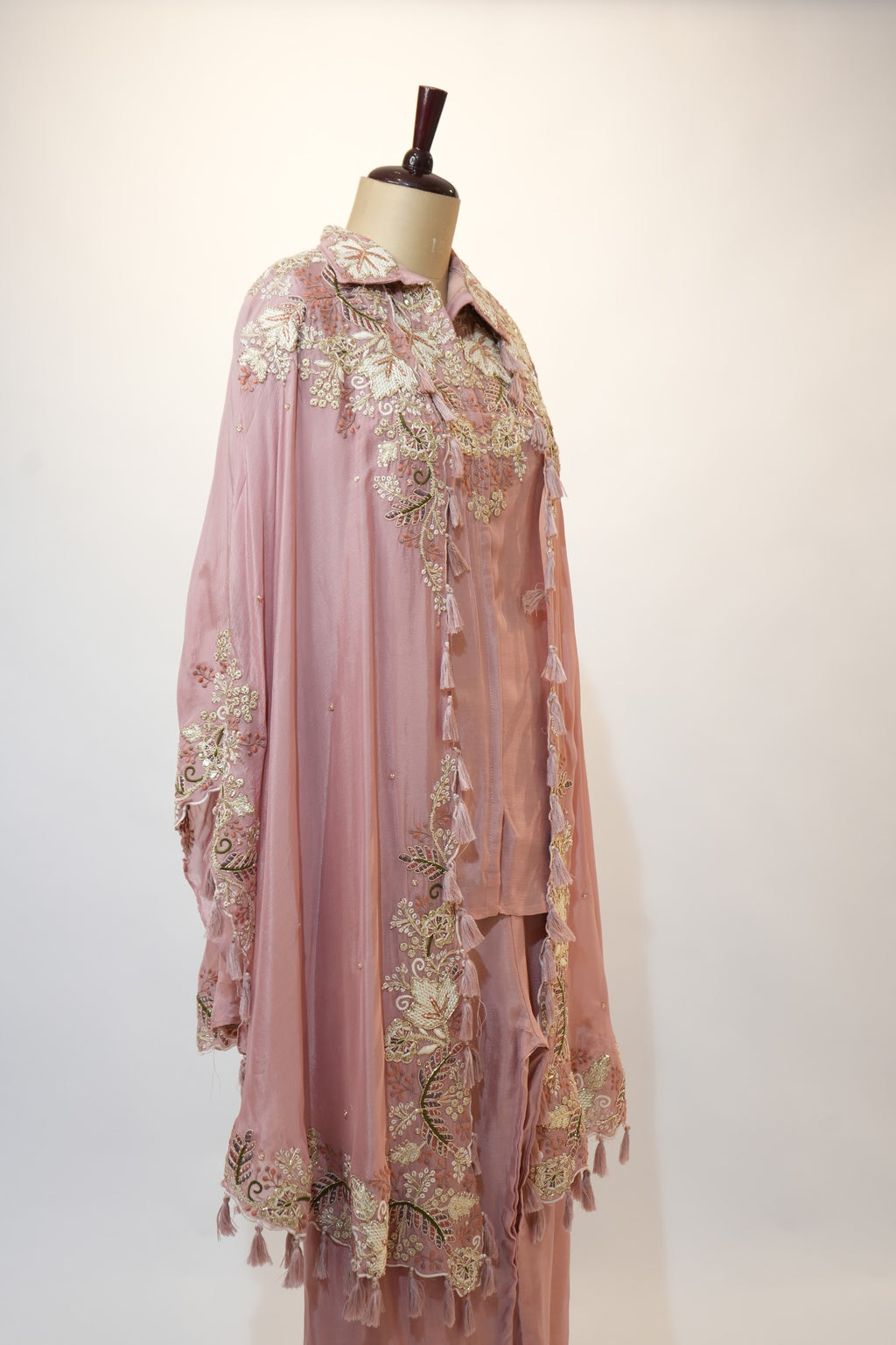 Dusty Pink Embroidered Cape Palazzo Set