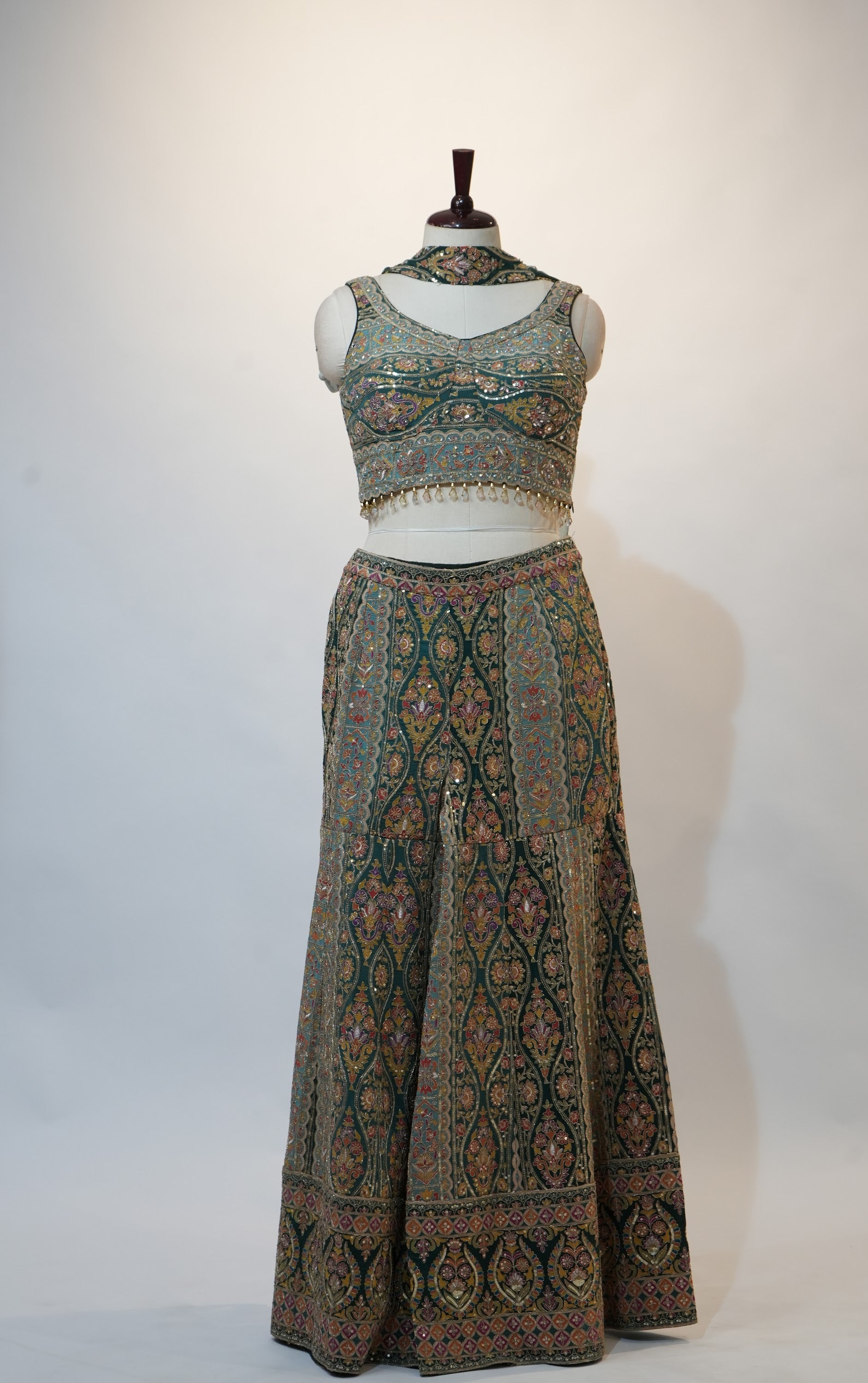 Teal Multicolor Embroidered Lehenga Set