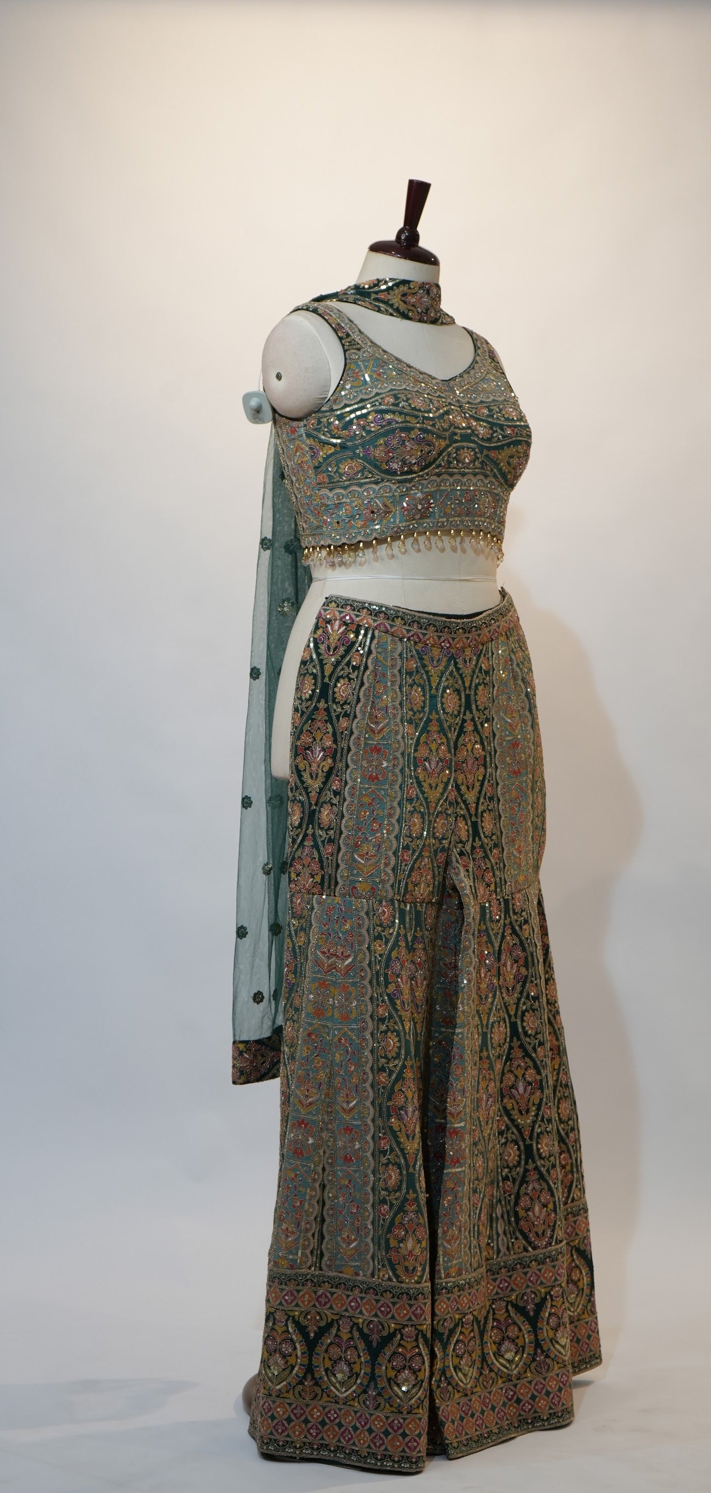 Teal Multicolor Embroidered Lehenga Set