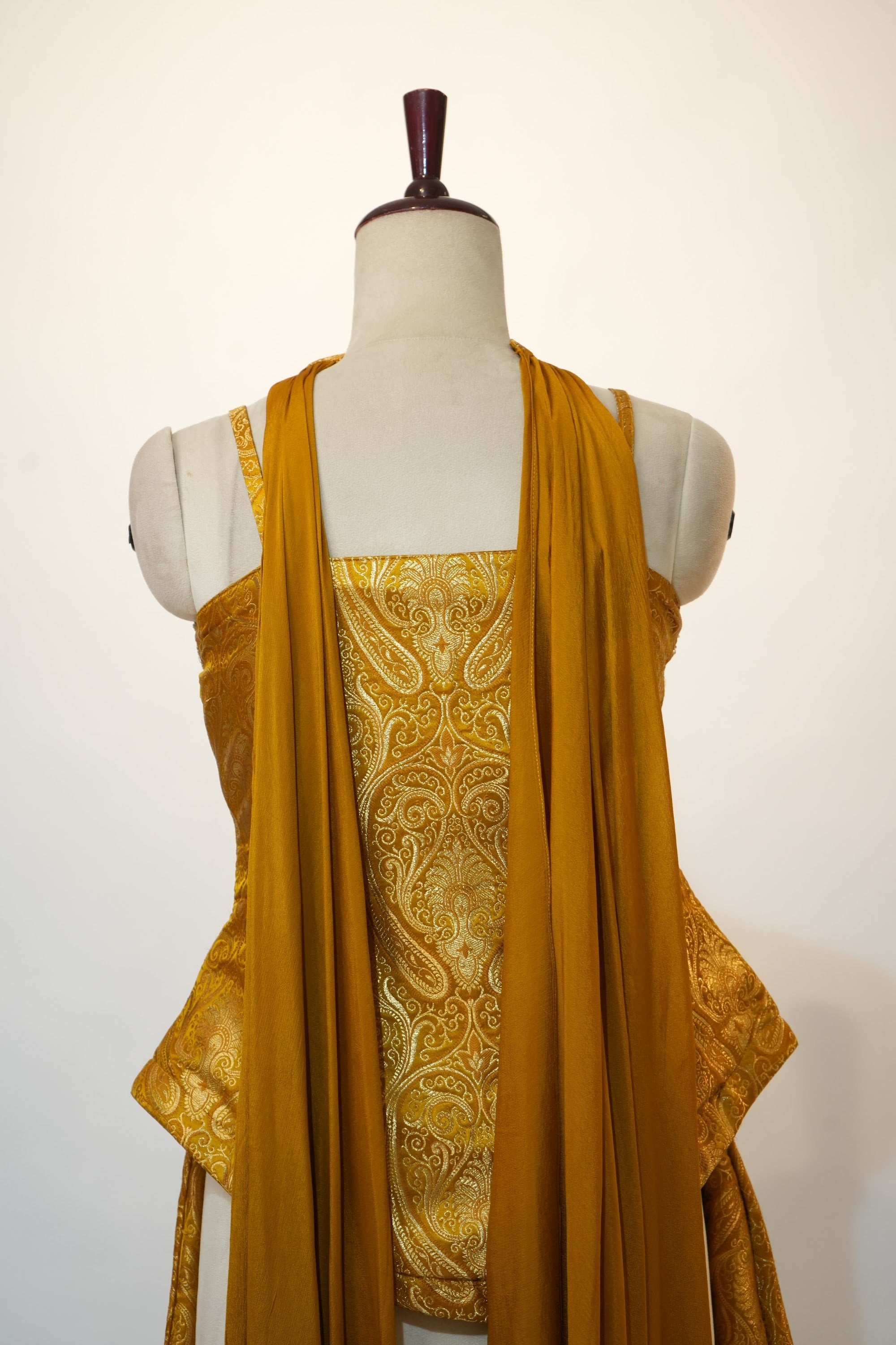 Gold Jacquard Jewelled Peplum Palazzo Set