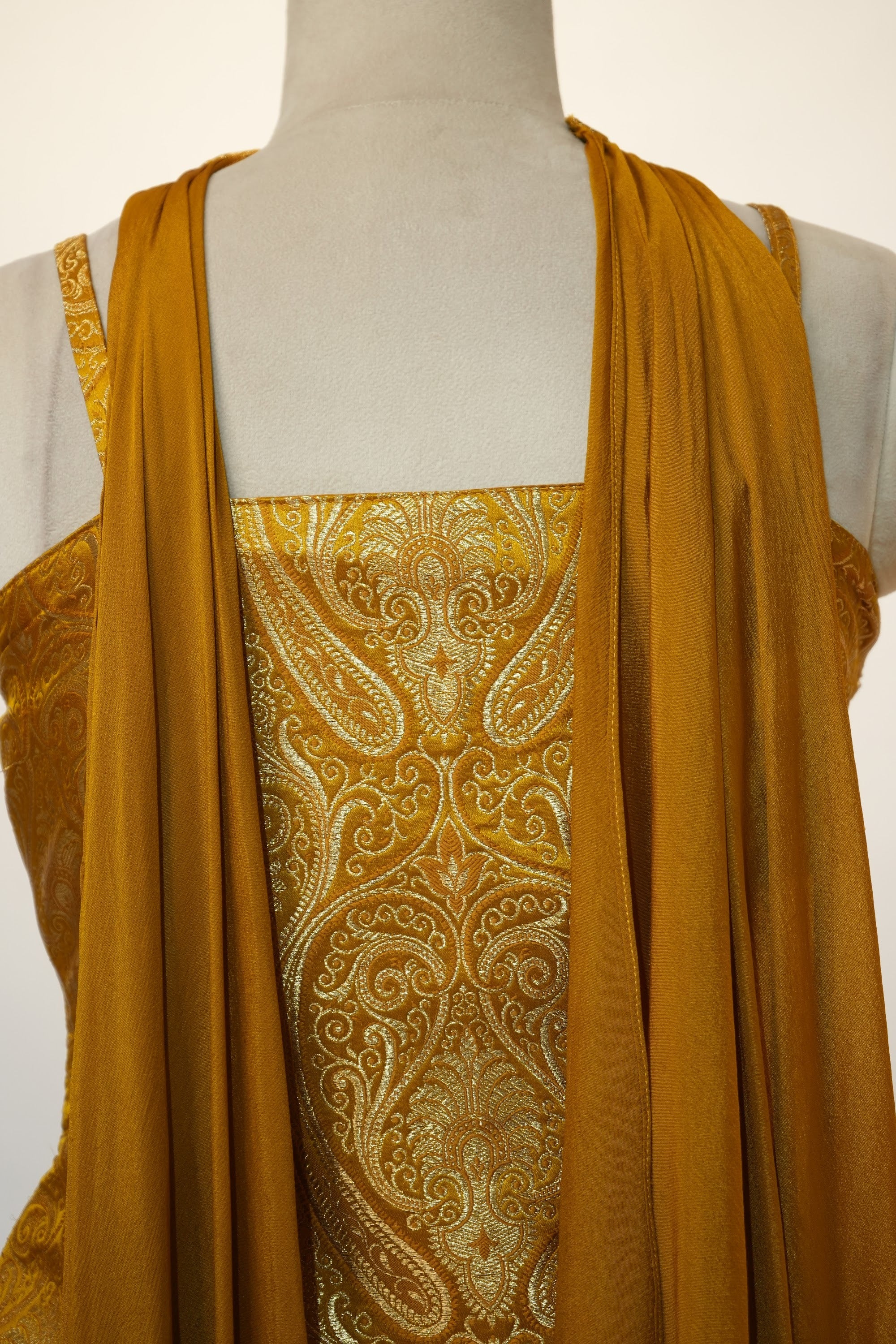 Gold Jacquard Jewelled Peplum Palazzo Set