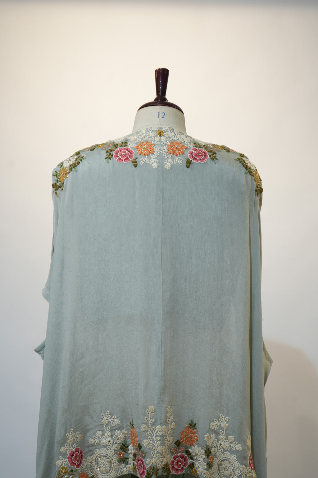 Powder Blue Floral Embroidered Cape Kaftan Set