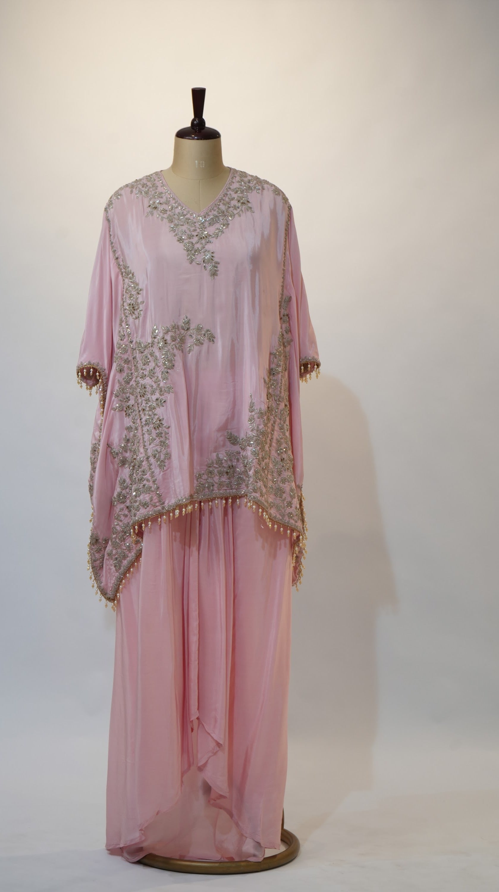 Pink Floral Embroidered Kaftan Palazzo Set