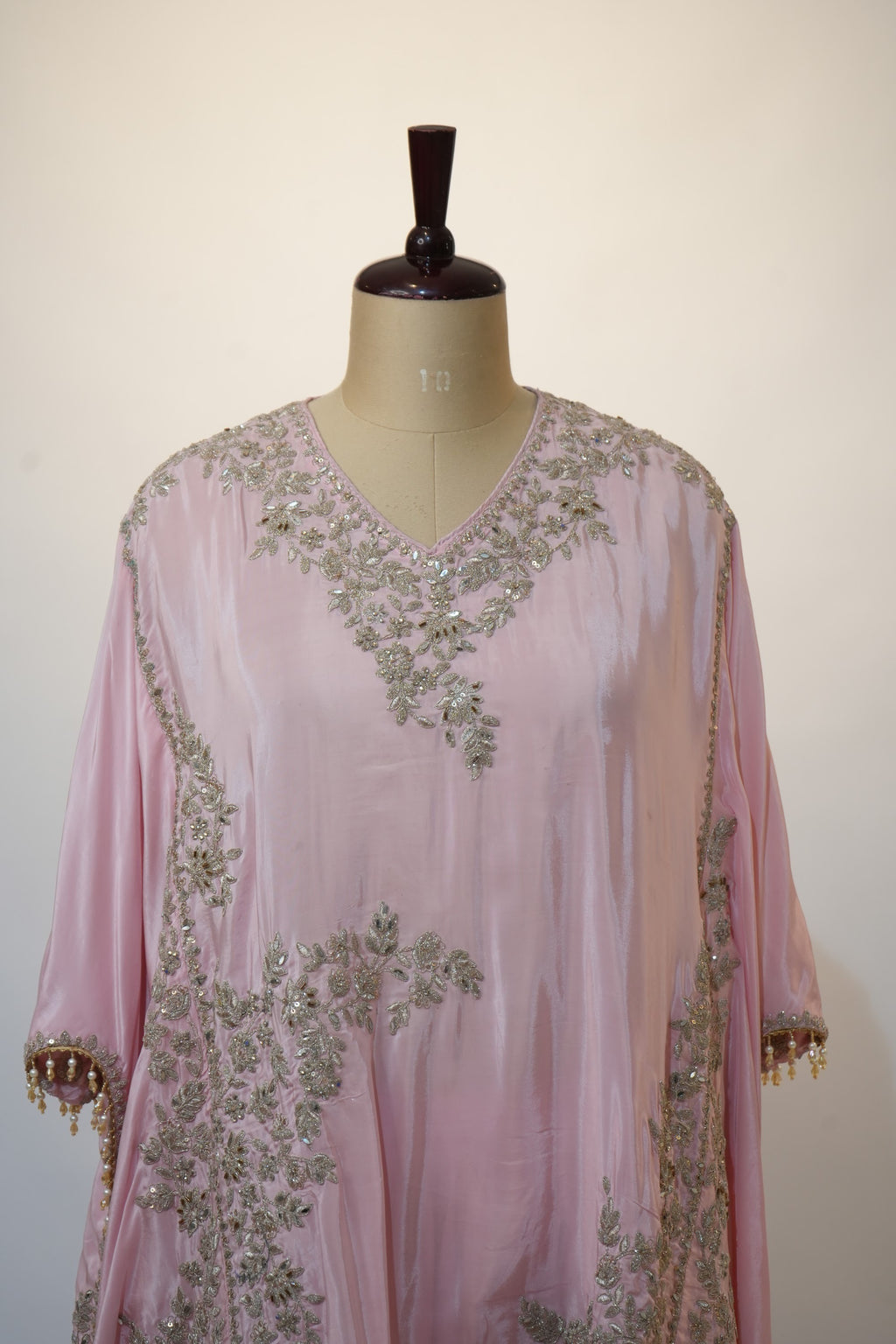 Pink Floral Embroidered Kaftan Palazzo Set