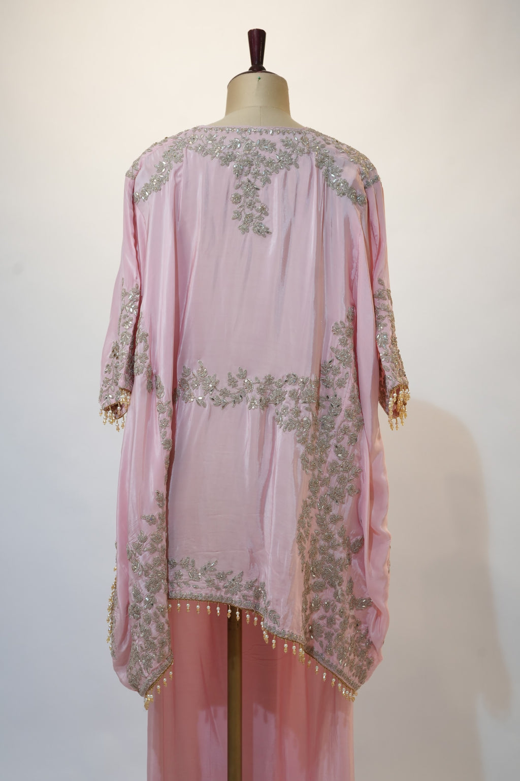 Pink Floral Embroidered Kaftan Palazzo Set