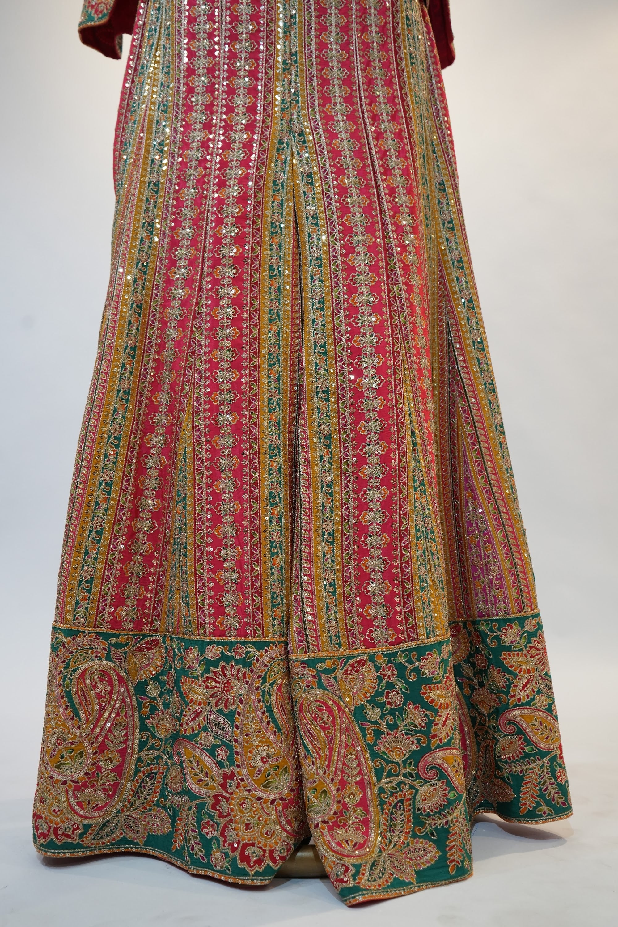 Multicolor Striped Embroidered Lehenga Cape Set