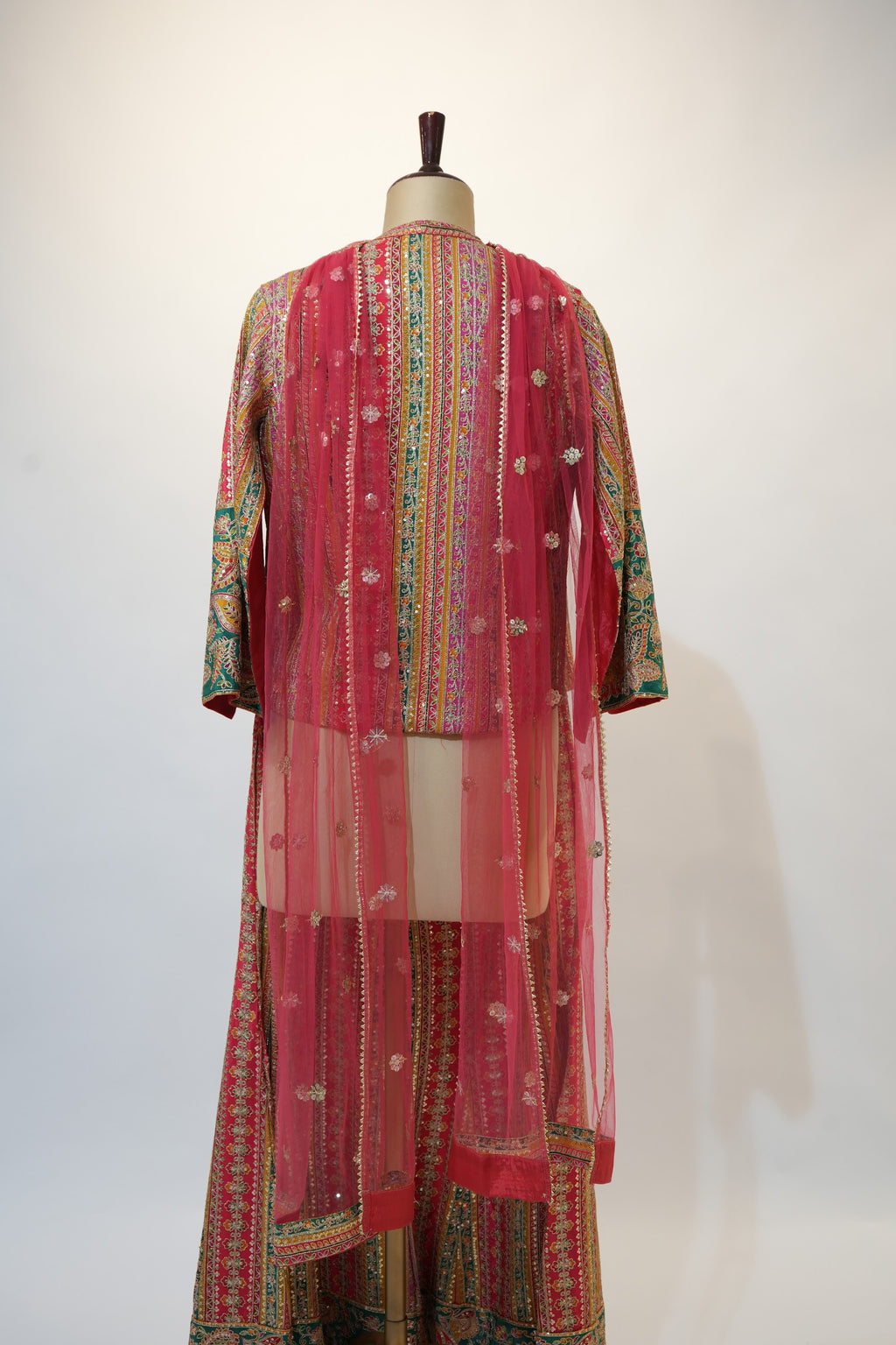 Multicolor Striped Embroidered Lehenga Cape Set