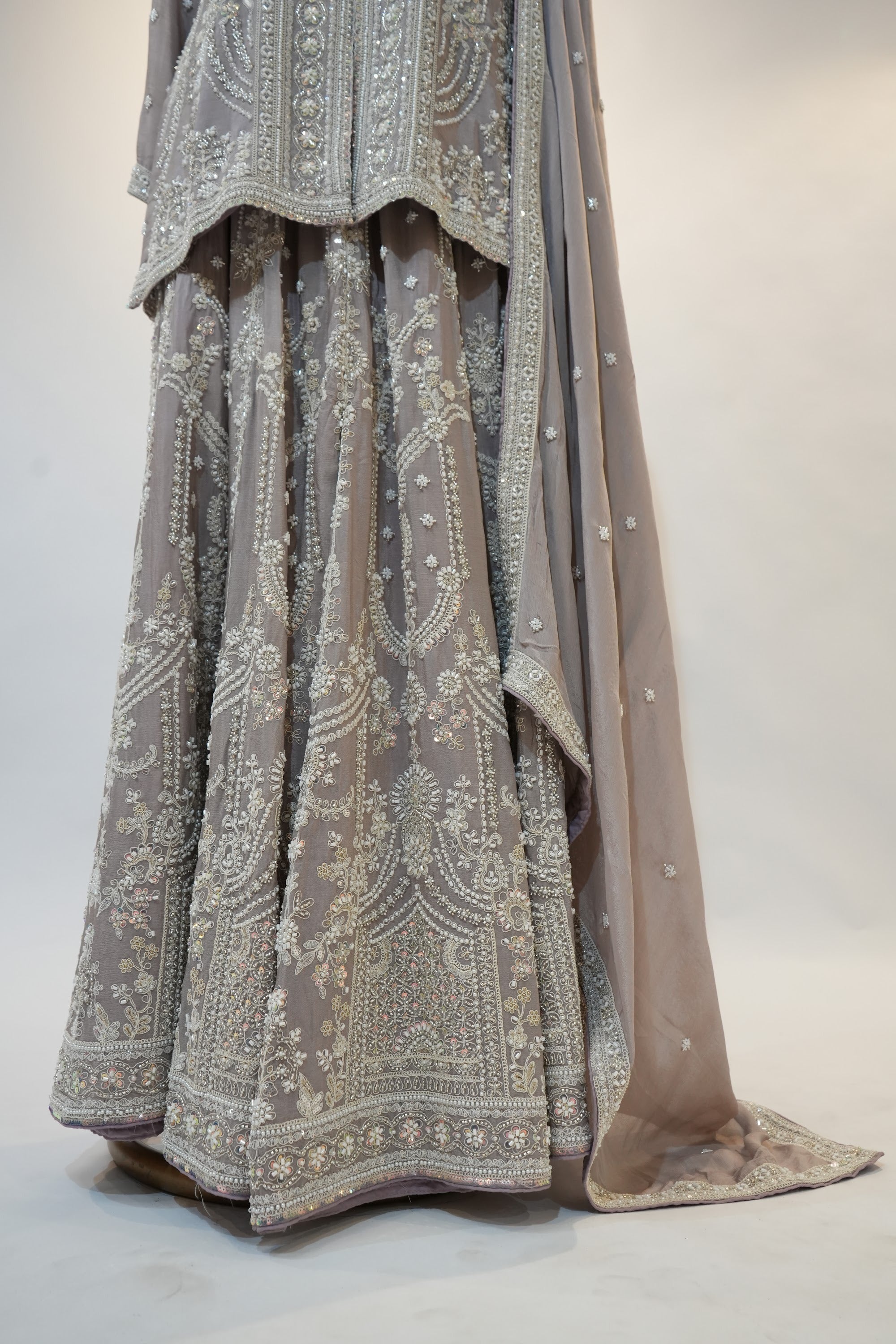Silver Grey Chikankari Embroidered Sharara Set