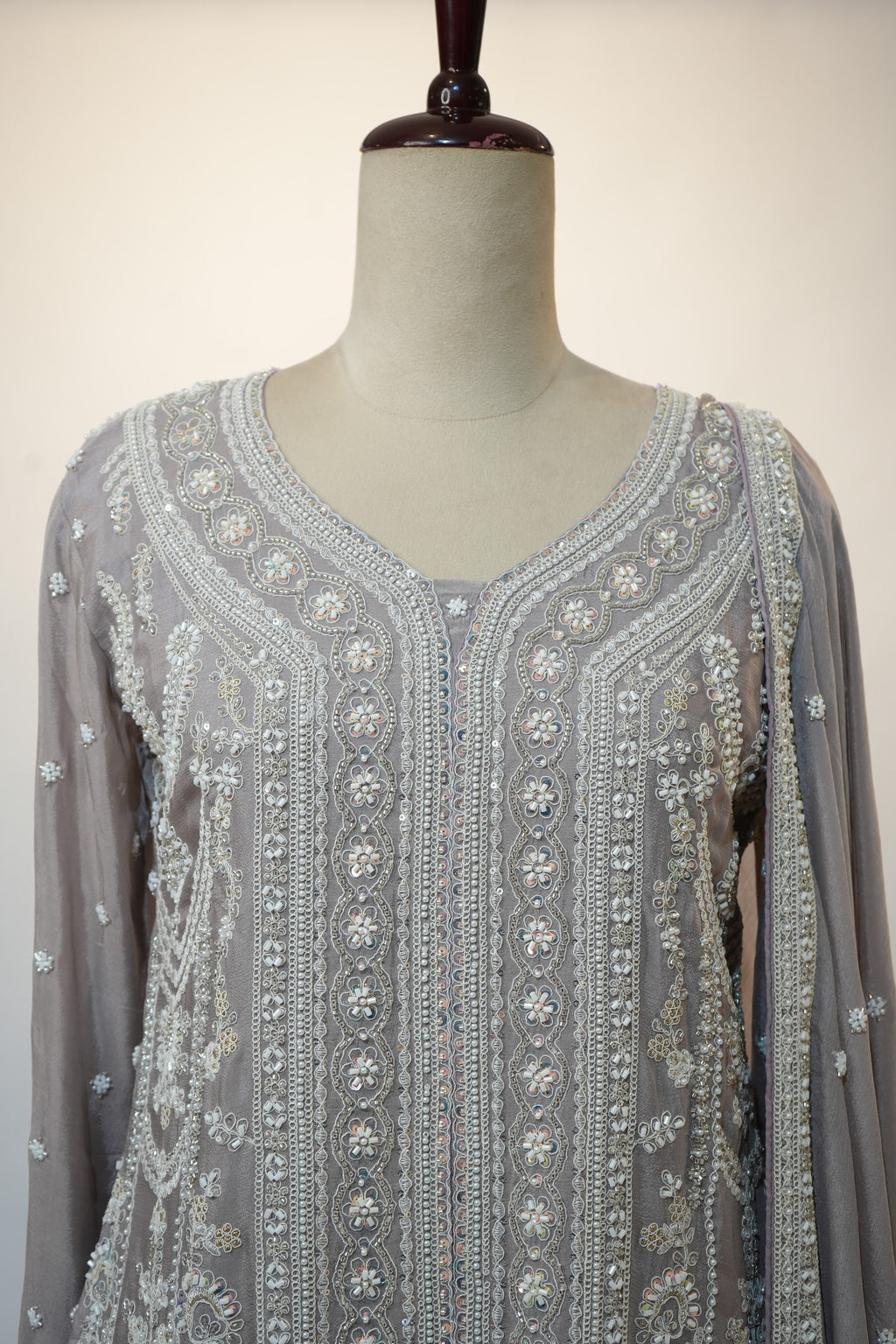 Silver Grey Chikankari Embroidered Sharara Set