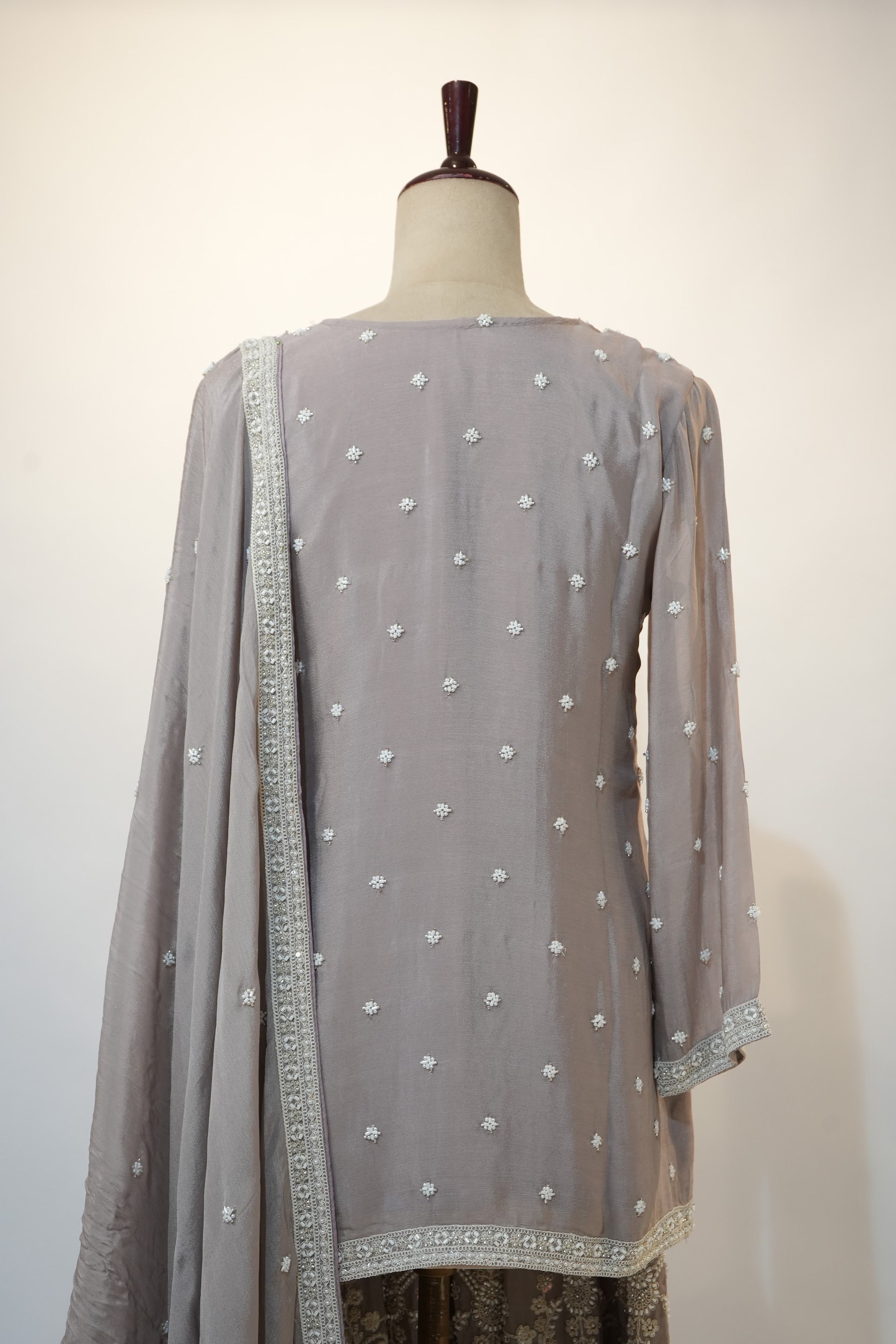 Silver Grey Chikankari Embroidered Sharara Set