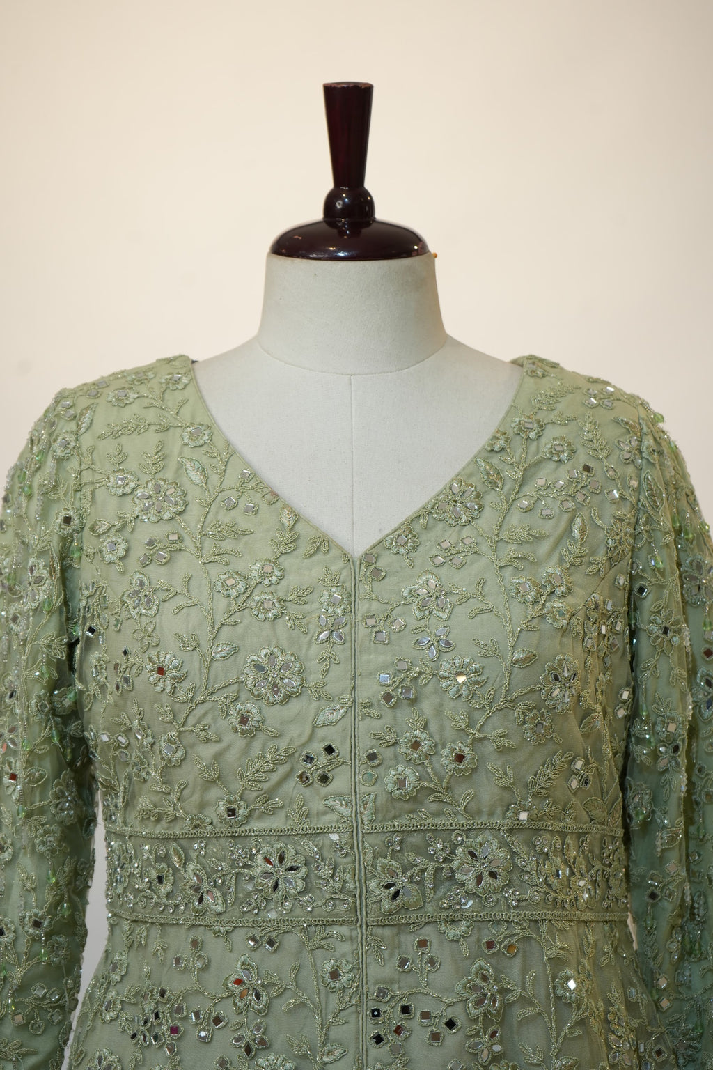 Sage Green Mirror Embroidered Peplum Palazzo Set