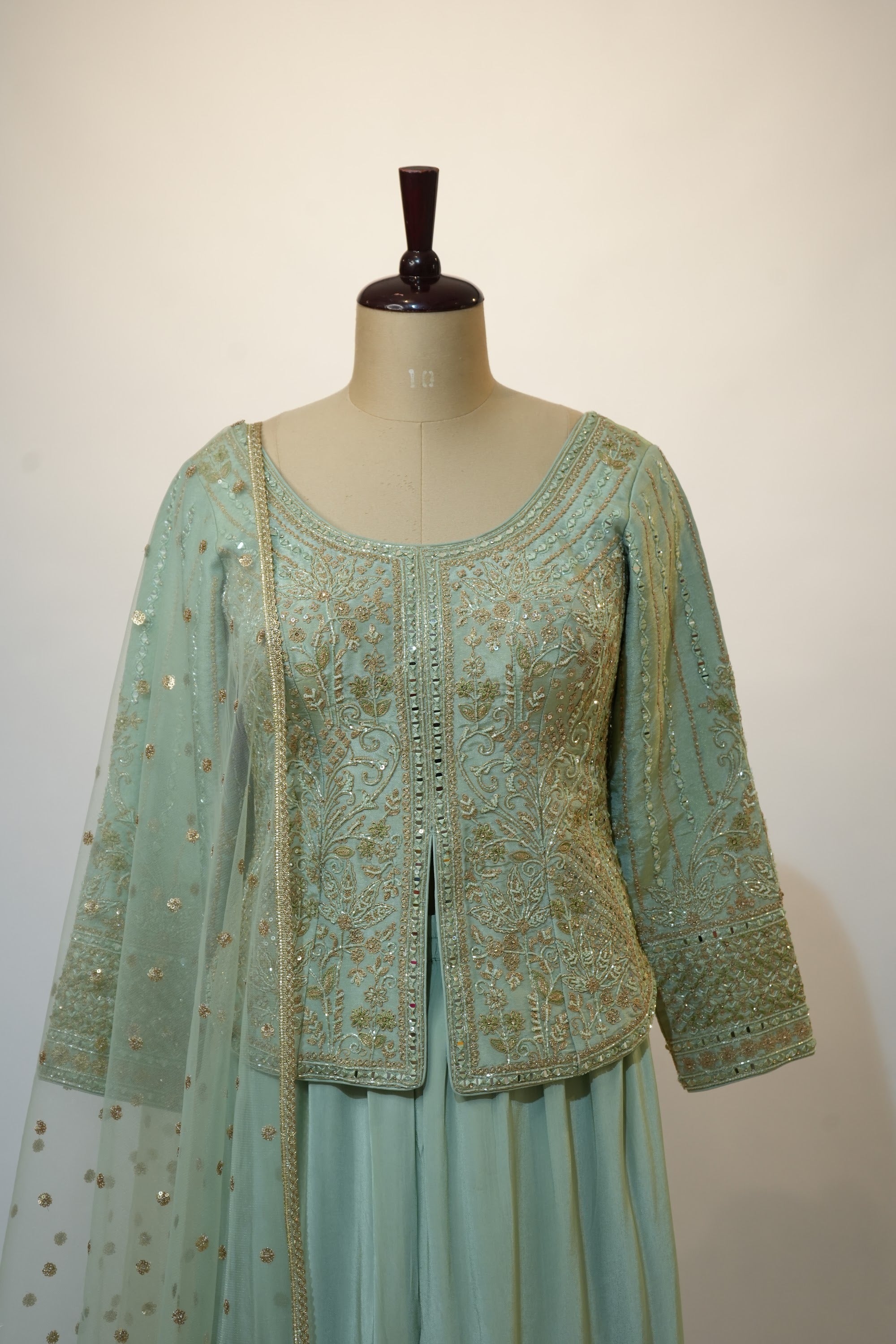 Sea Green Tiered Embroidered Sharara Set