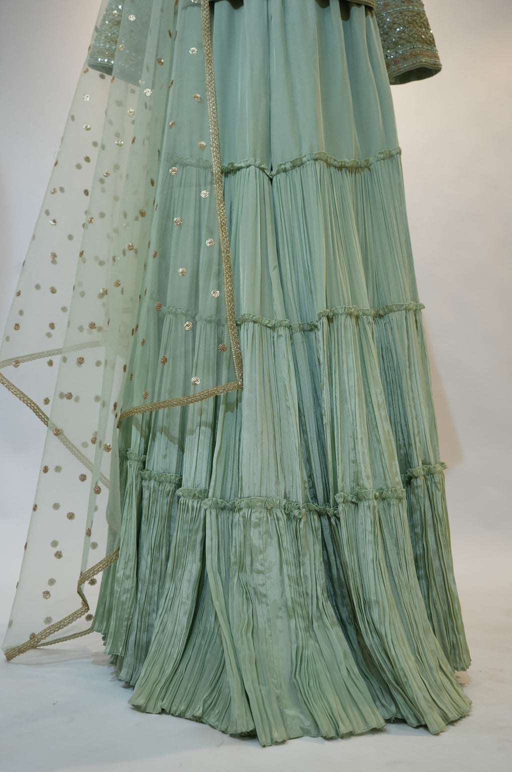 Sea Green Tiered Embroidered Sharara Set