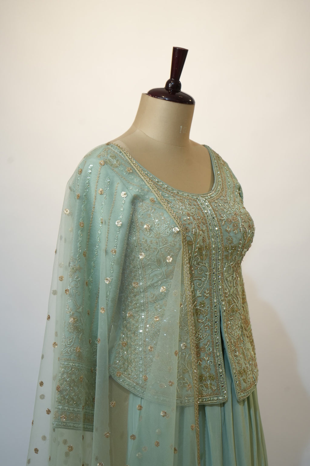 Sea Green Tiered Embroidered Sharara Set