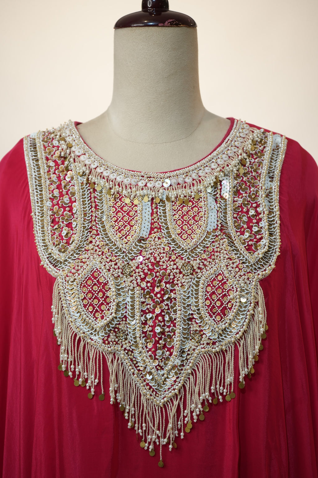 Crimson Red Beaded Cape Kaftan Set