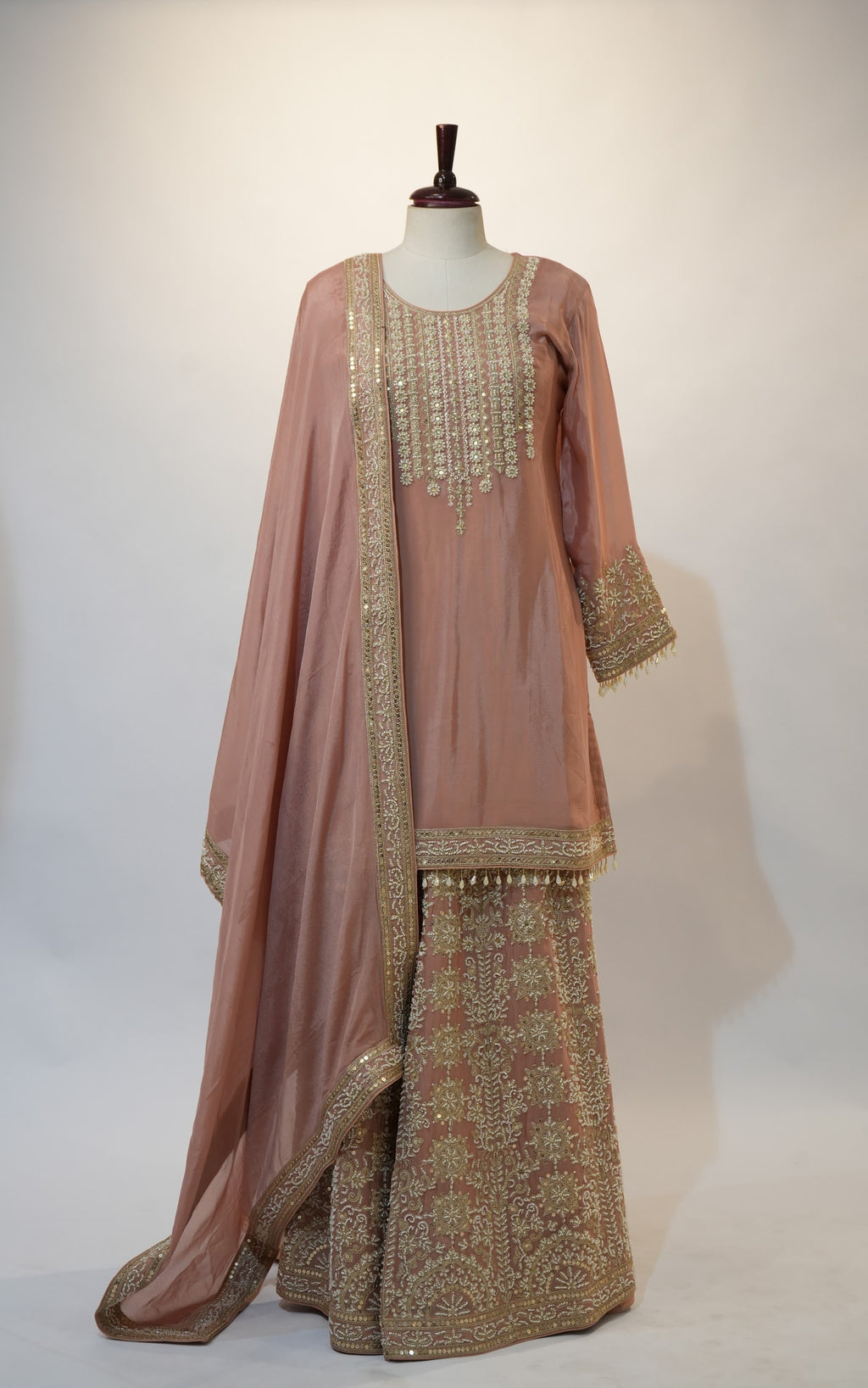Mauve Rose Ornate Embroidered Sharara Set