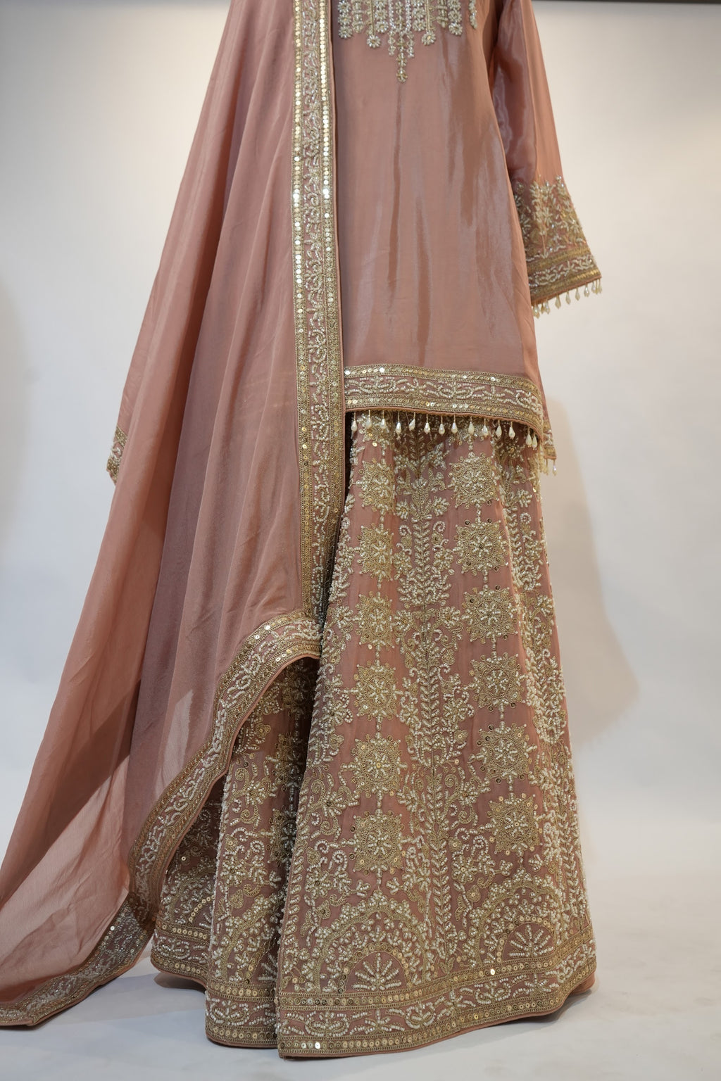 Mauve Rose Ornate Embroidered Sharara Set