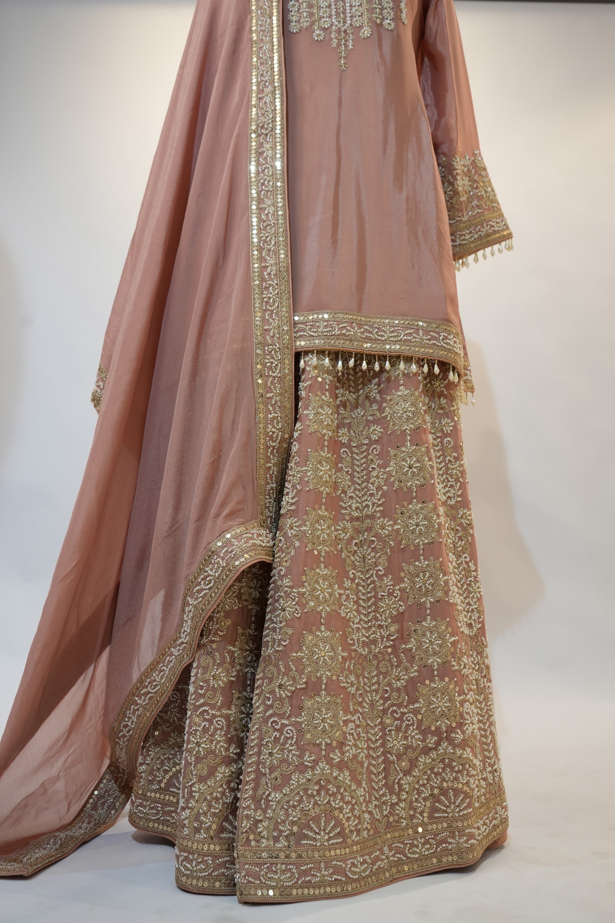Mauve Rose Ornate Embroidered Sharara Set