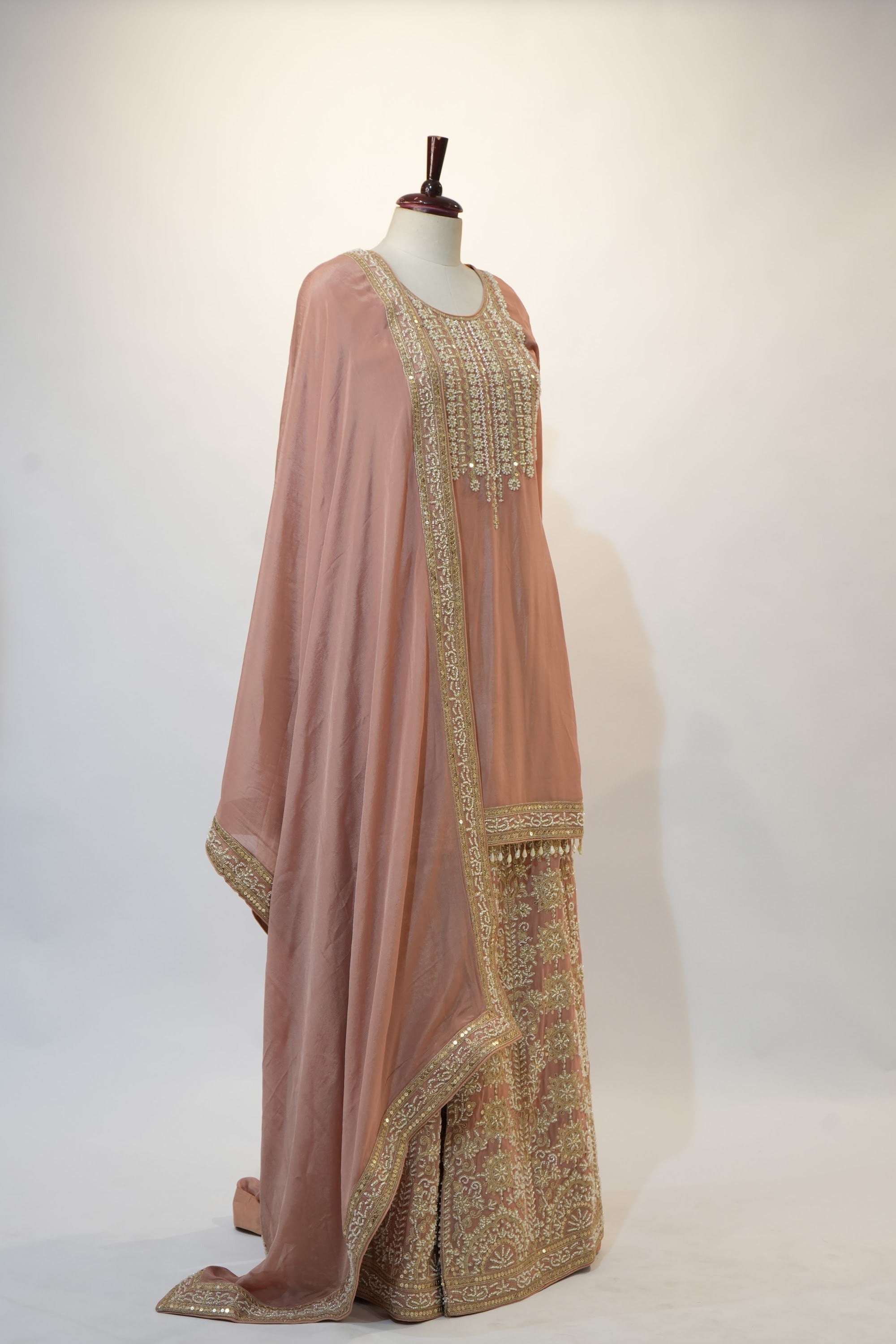Mauve Rose Ornate Embroidered Sharara Set