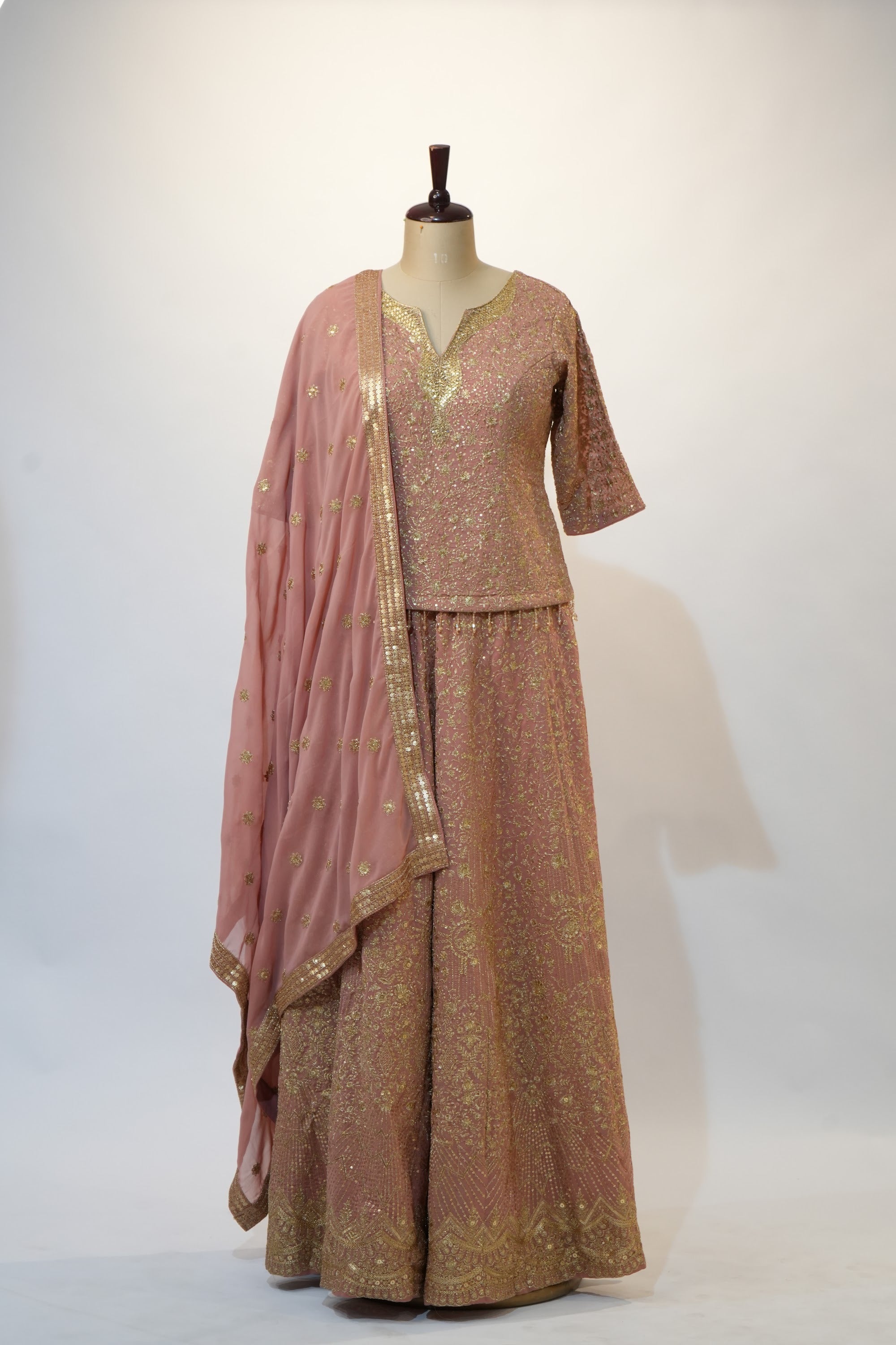 Dusty Rose Gold Embroidered Sharara Set